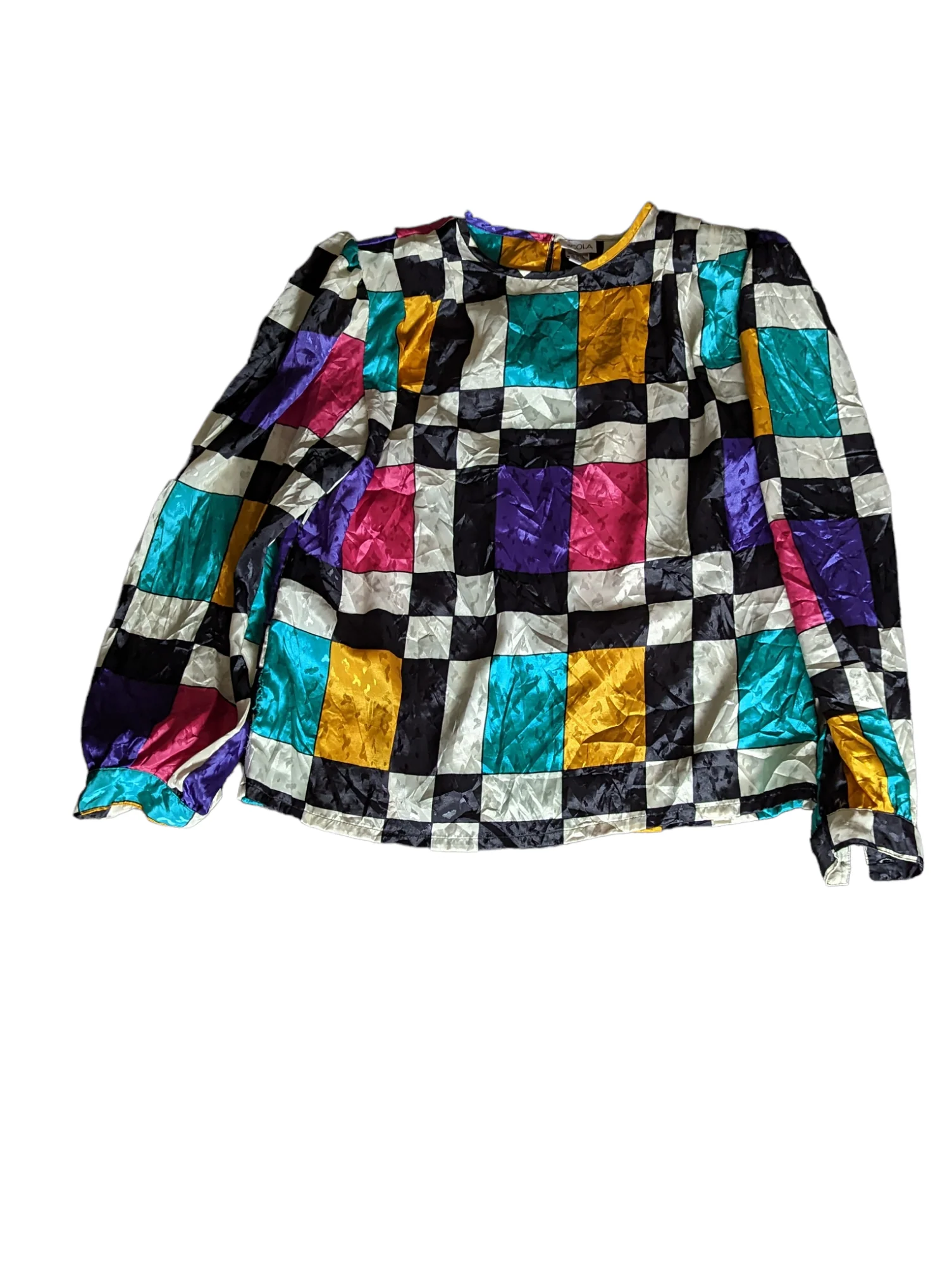 80s/90s Abstract Colorblock Puff Sleeve Blouse Top 12 By Nicola - Image 4