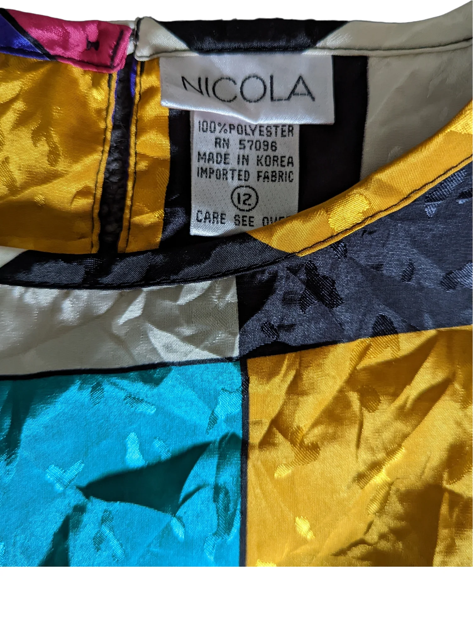 80s/90s Abstract Colorblock Puff Sleeve Blouse Top 12 By Nicola - Image 5