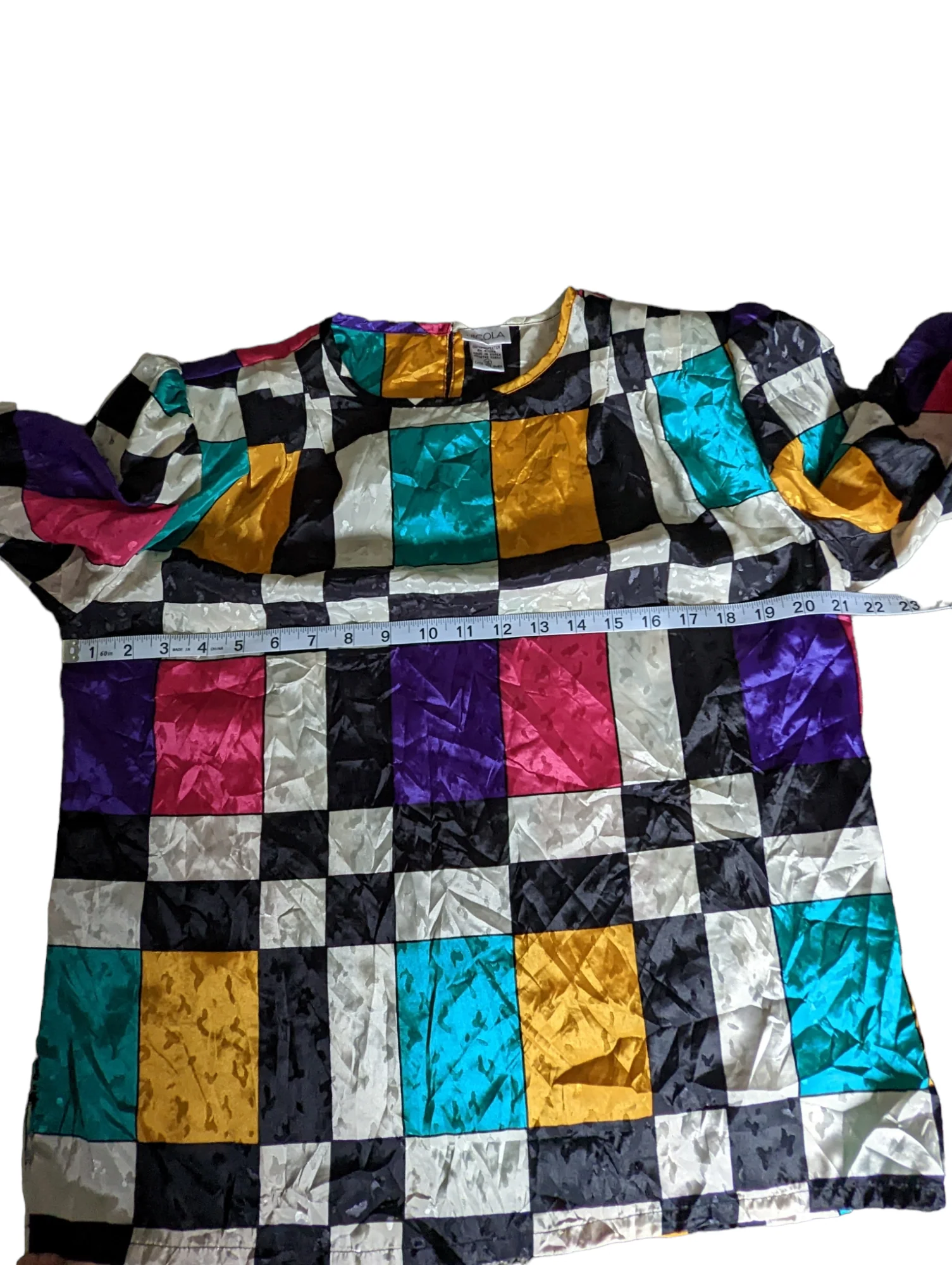 80s/90s Abstract Colorblock Puff Sleeve Blouse Top 12 By Nicola - Image 6