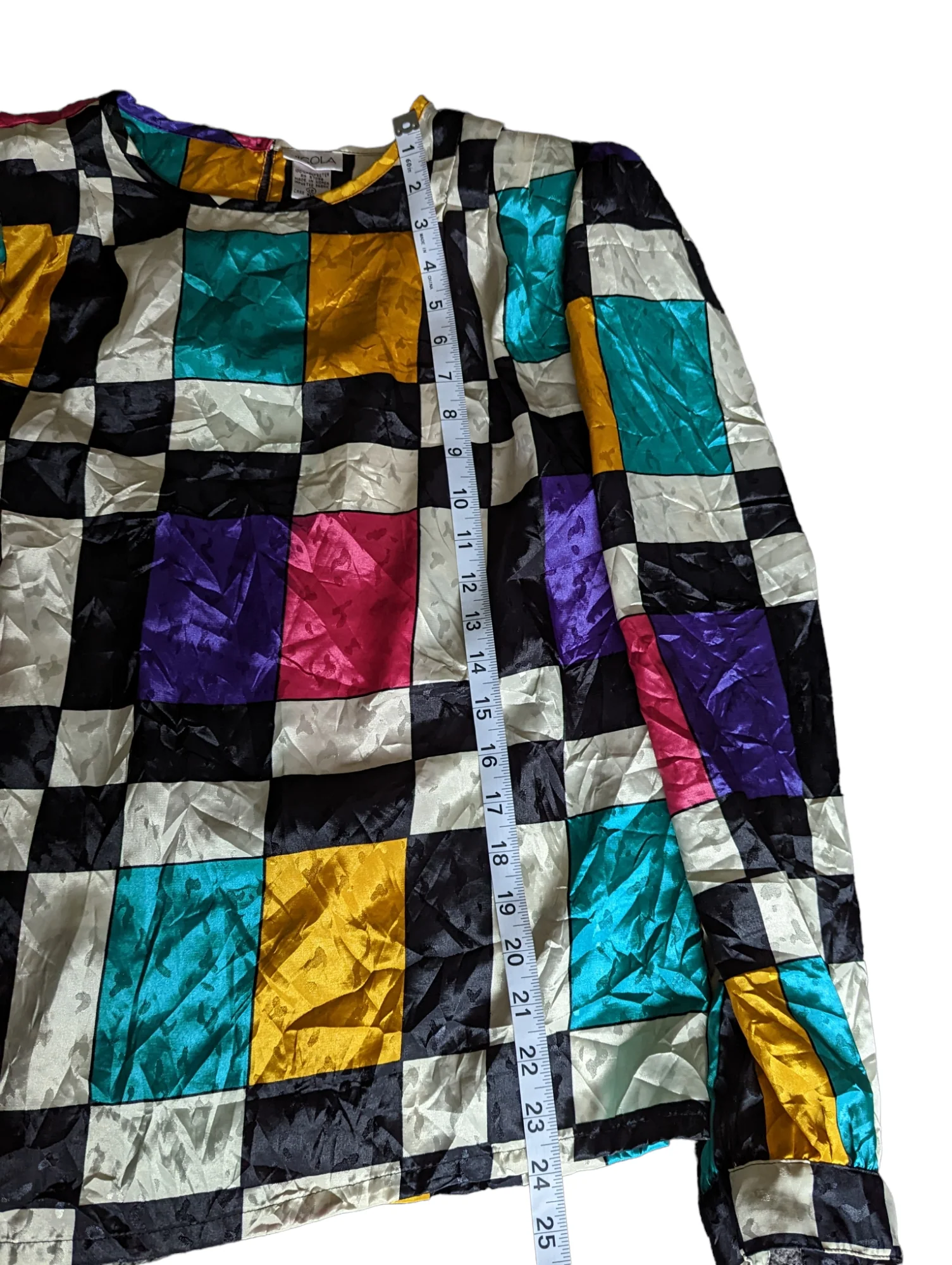 80s/90s Abstract Colorblock Puff Sleeve Blouse Top 12 By Nicola - Image 7