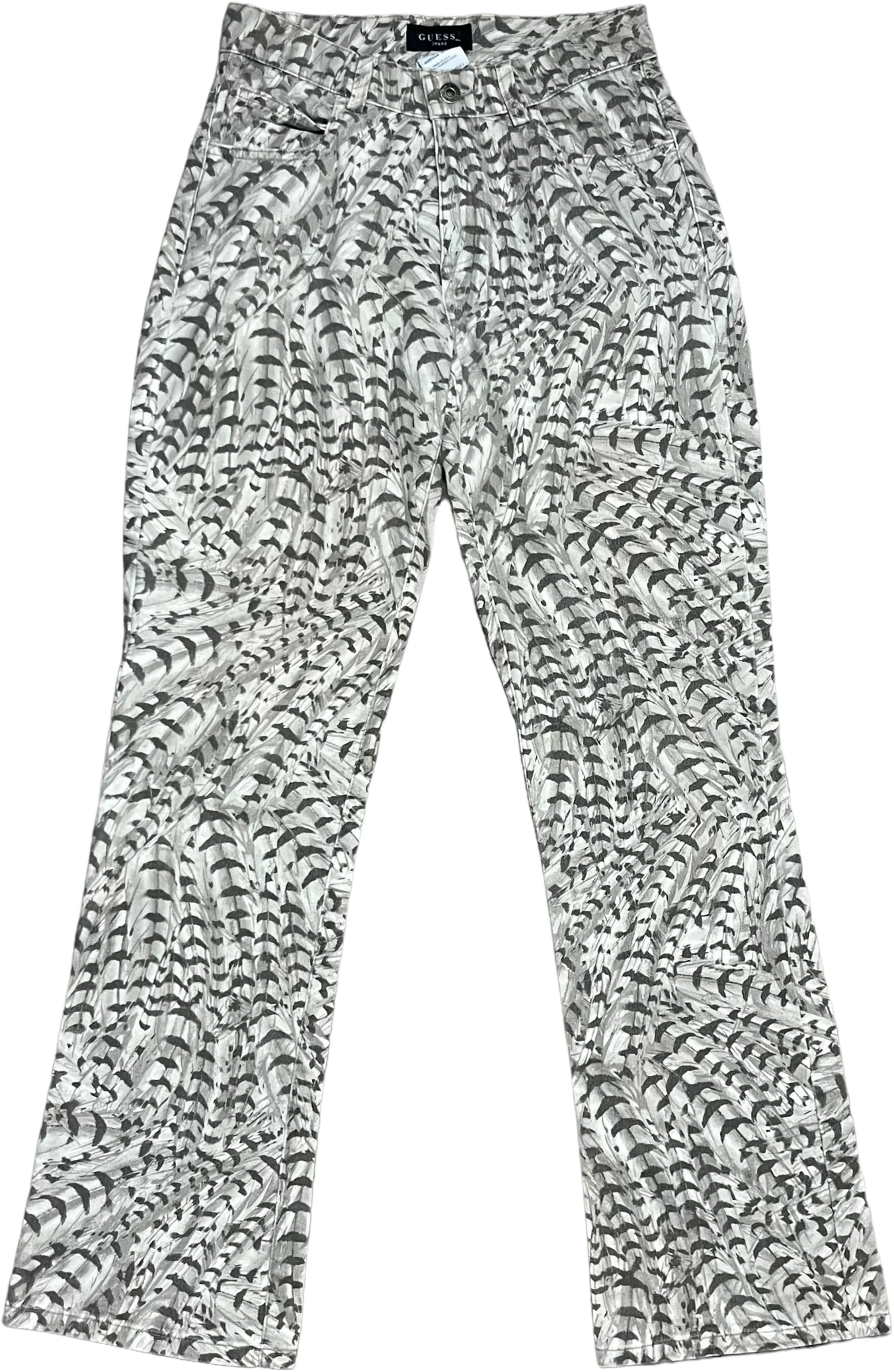 80s/90s Abstract Feather Print Bootcut Bikercore Jeans By Guess
