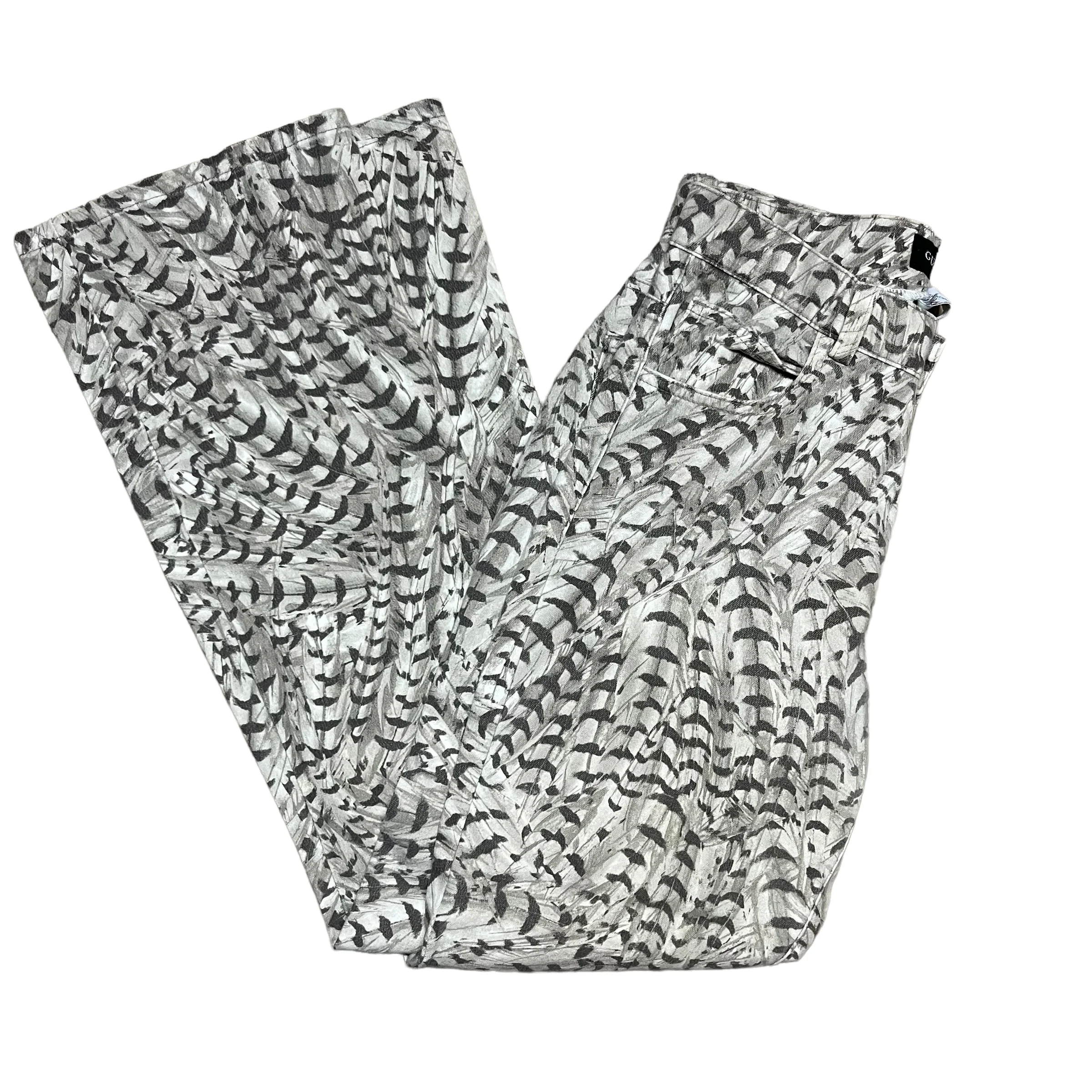 80s/90s Abstract Feather Print Bootcut Bikercore Jeans By Guess - Image 3