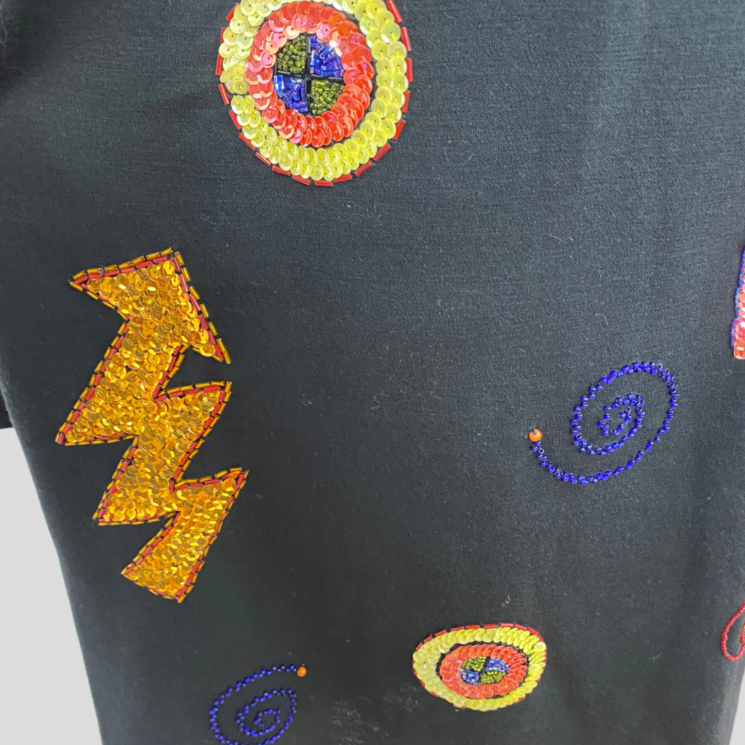 80s/90s Abstract Multicolor Sequin Black Shift Dress By Liz Claiborne - Image 4