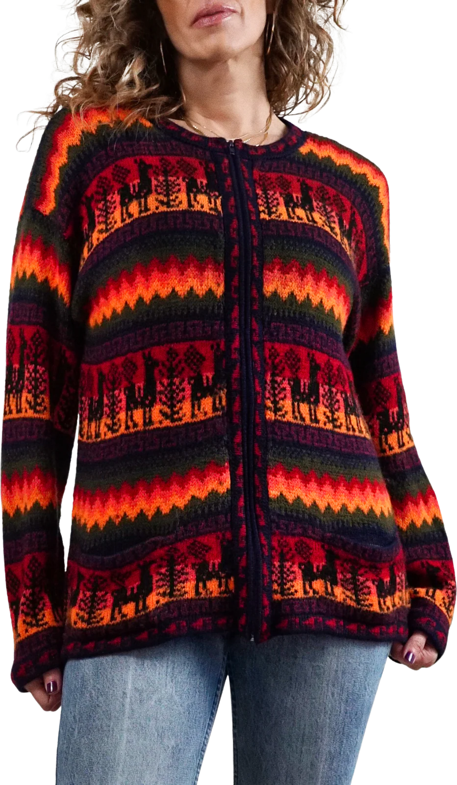80s/90s Alpaca Wool Rainbow Stripe Cozy Cardigan Sweater