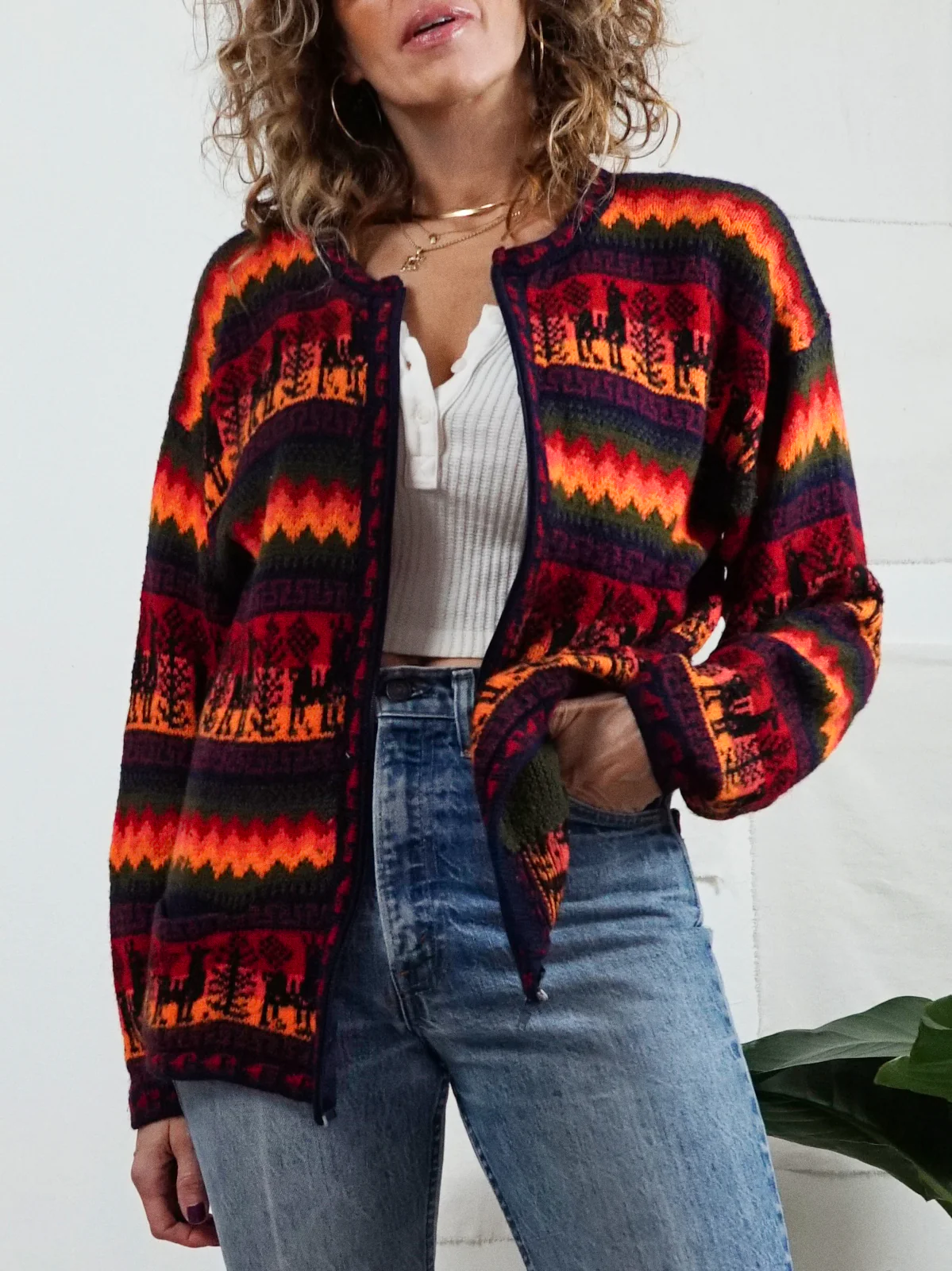 80s/90s Alpaca Wool Rainbow Stripe Cozy Cardigan Sweater - Image 3
