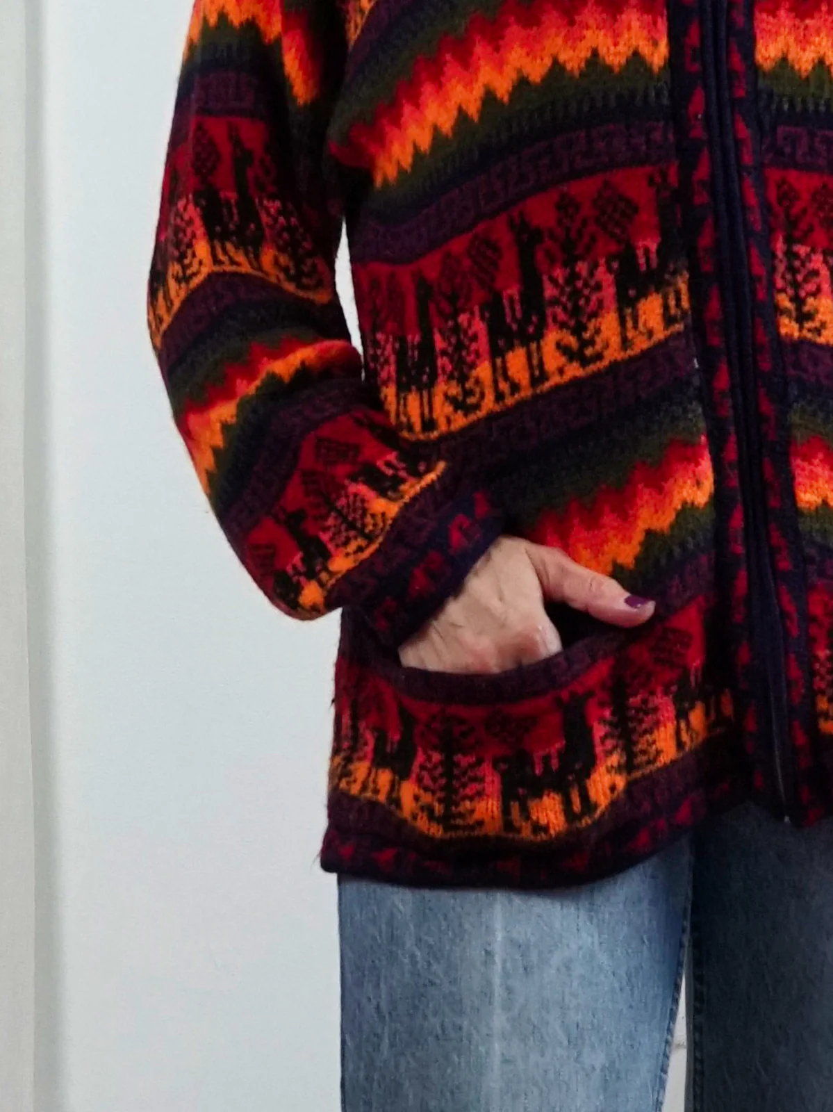 80s/90s Alpaca Wool Rainbow Stripe Cozy Cardigan Sweater - Image 4