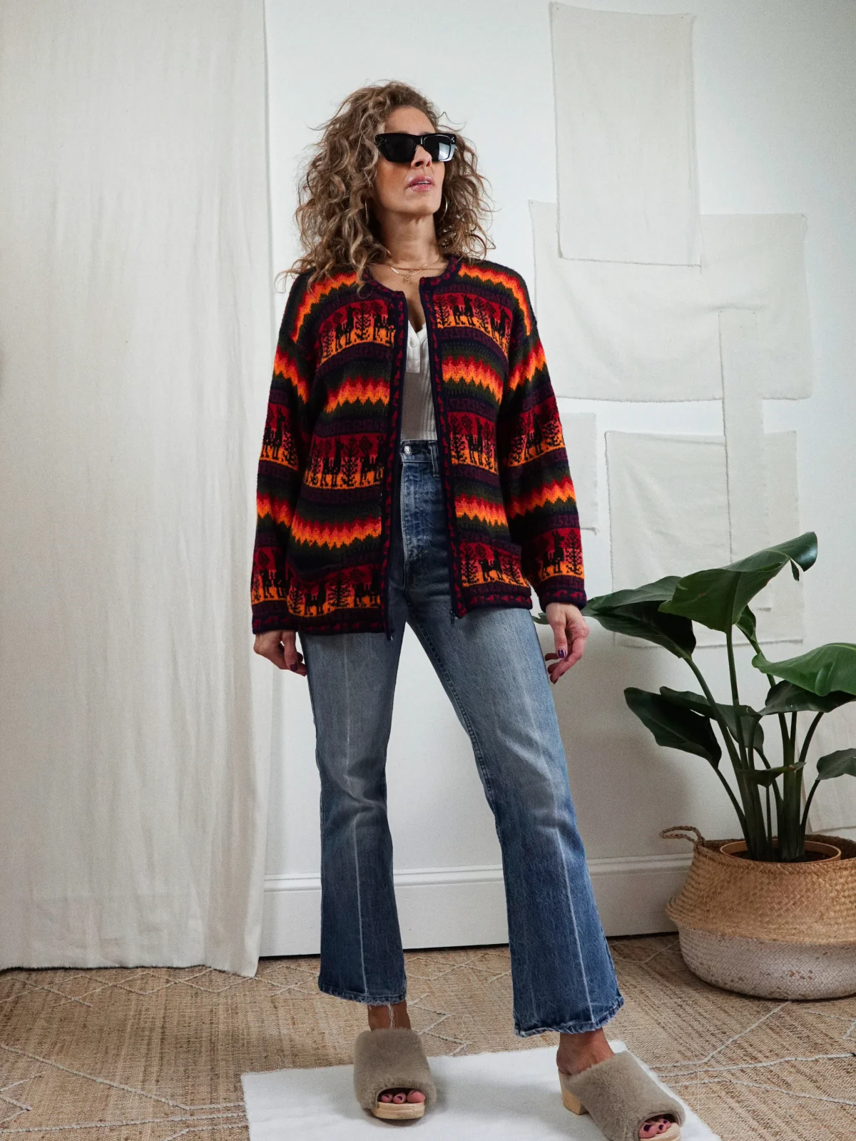 80s/90s Alpaca Wool Rainbow Stripe Cozy Cardigan Sweater - Image 6