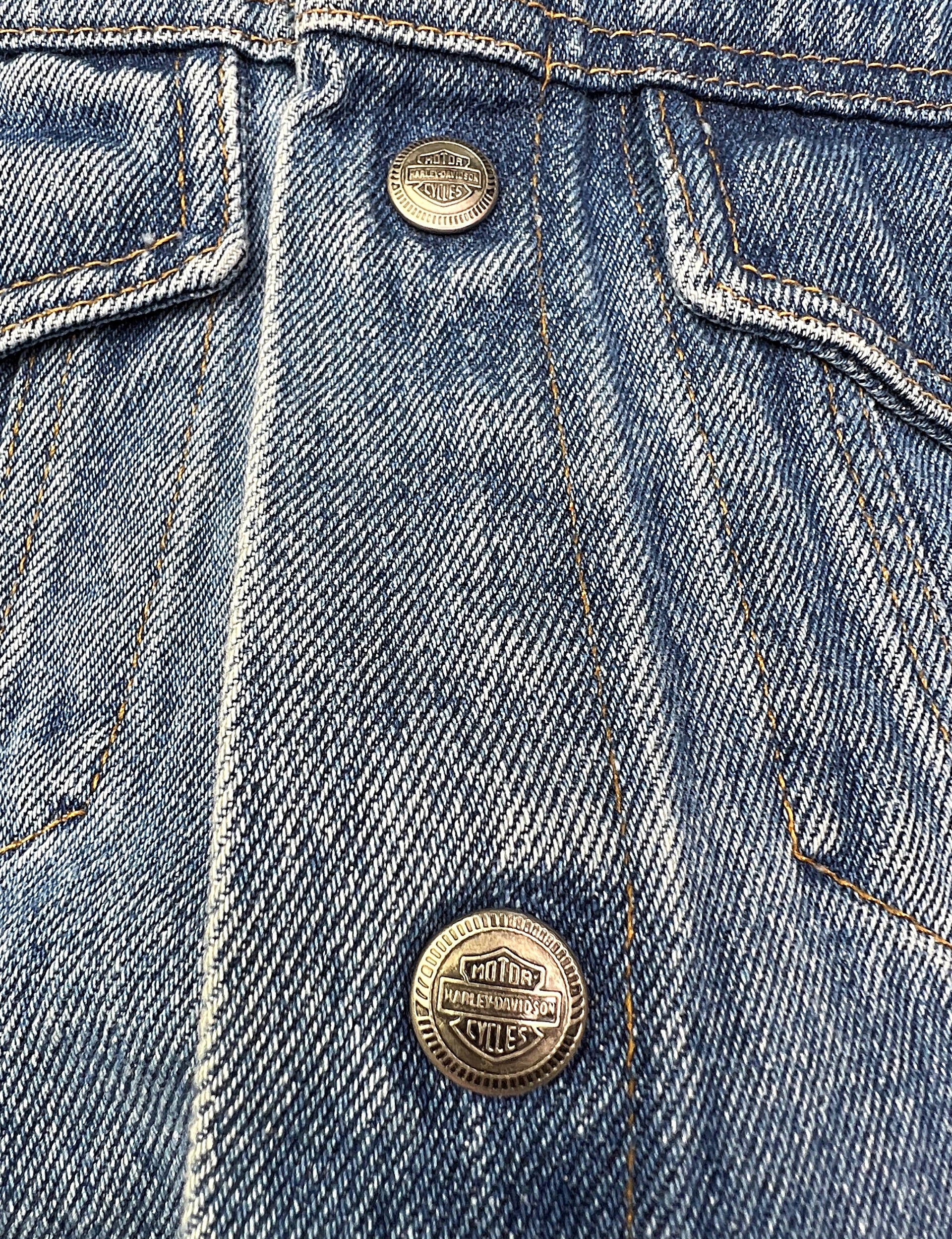 80s/90s American Flag Motorcycles Denim Biker Vest By Harley Davidson - Image 7