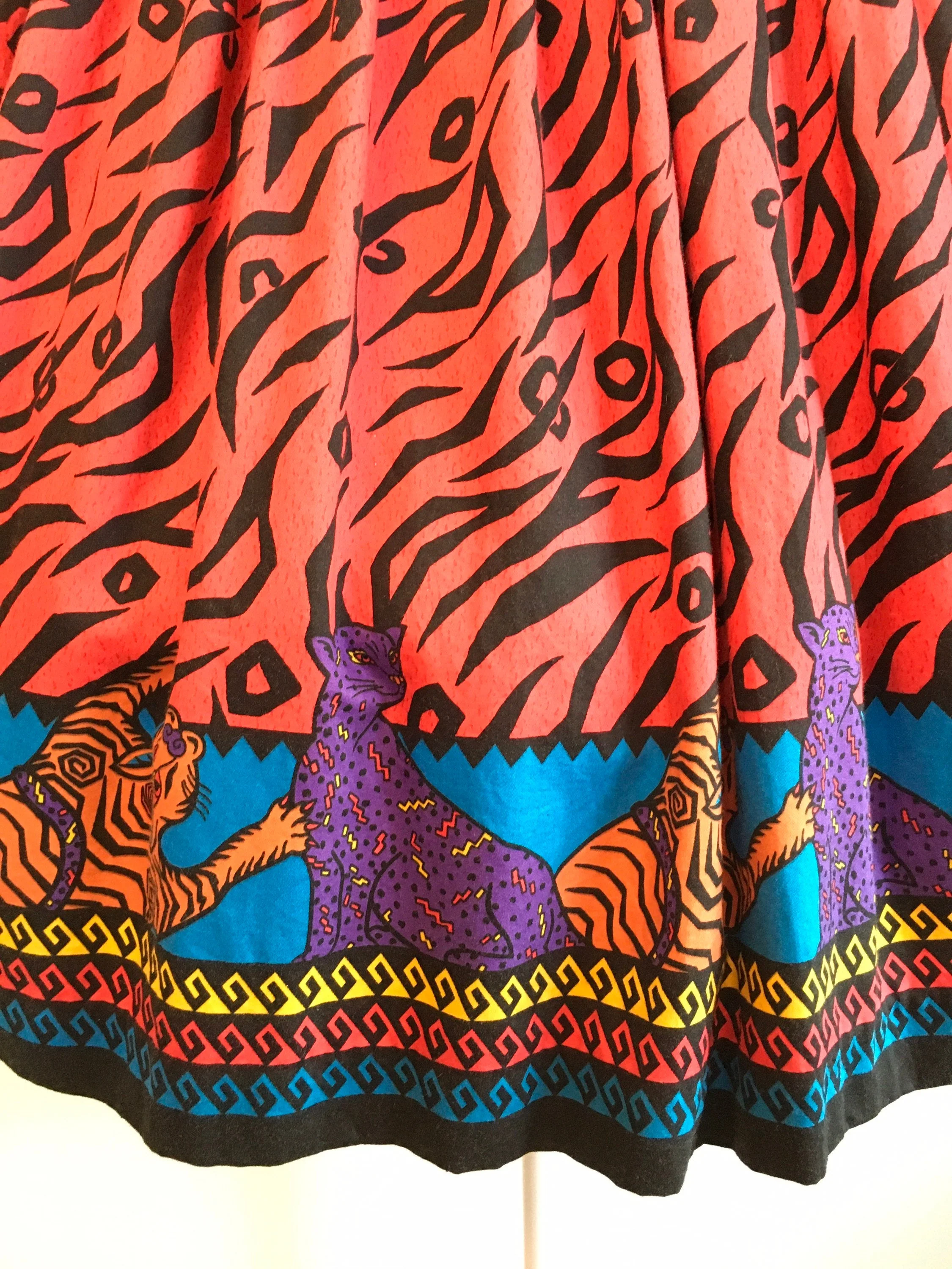 80's/90's Animal Cat Border Print Off Shoulder Party Dress by Antonia Collection - Image 6