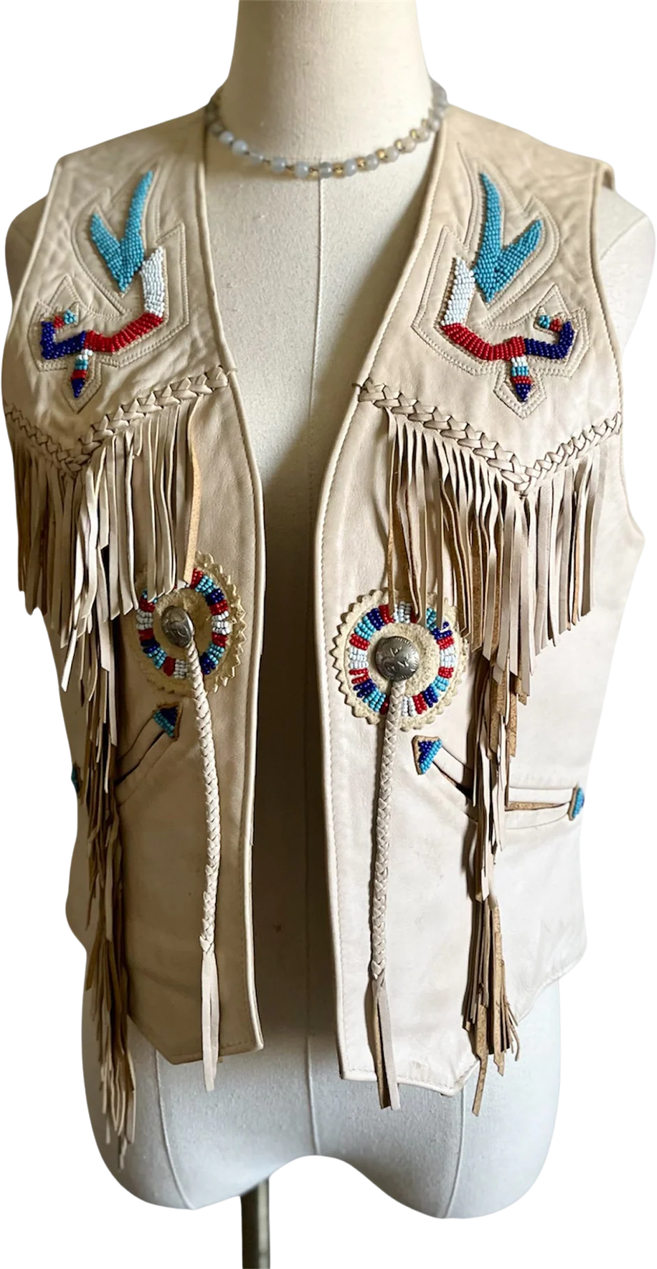 80s/90s Arturo Arocha Design Leather Beaded Western Vest By Burray Olson