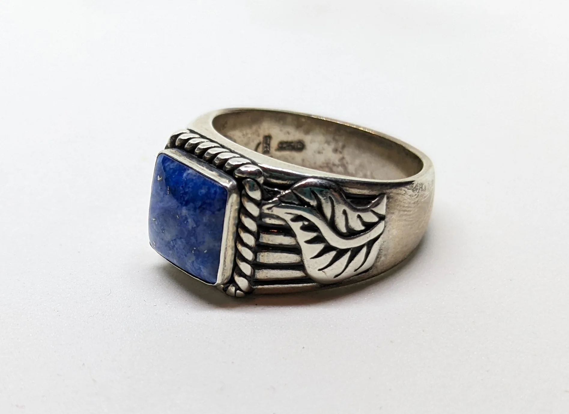 80s/90s Aterling Silver Na Style Lapis Ring Leaf Design By Carolyn Pollack - Relios - Image 3