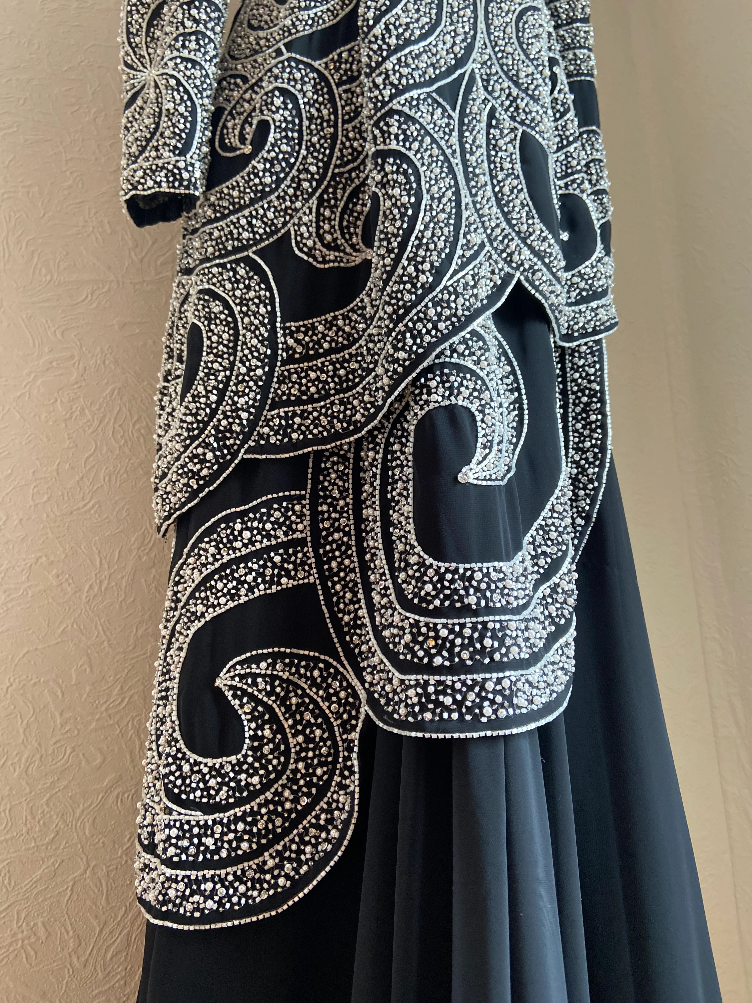 80s/90s Beaded Sequined Tiered Sheath Chiffon Gown By Victoria Royal Ltd - Image 4
