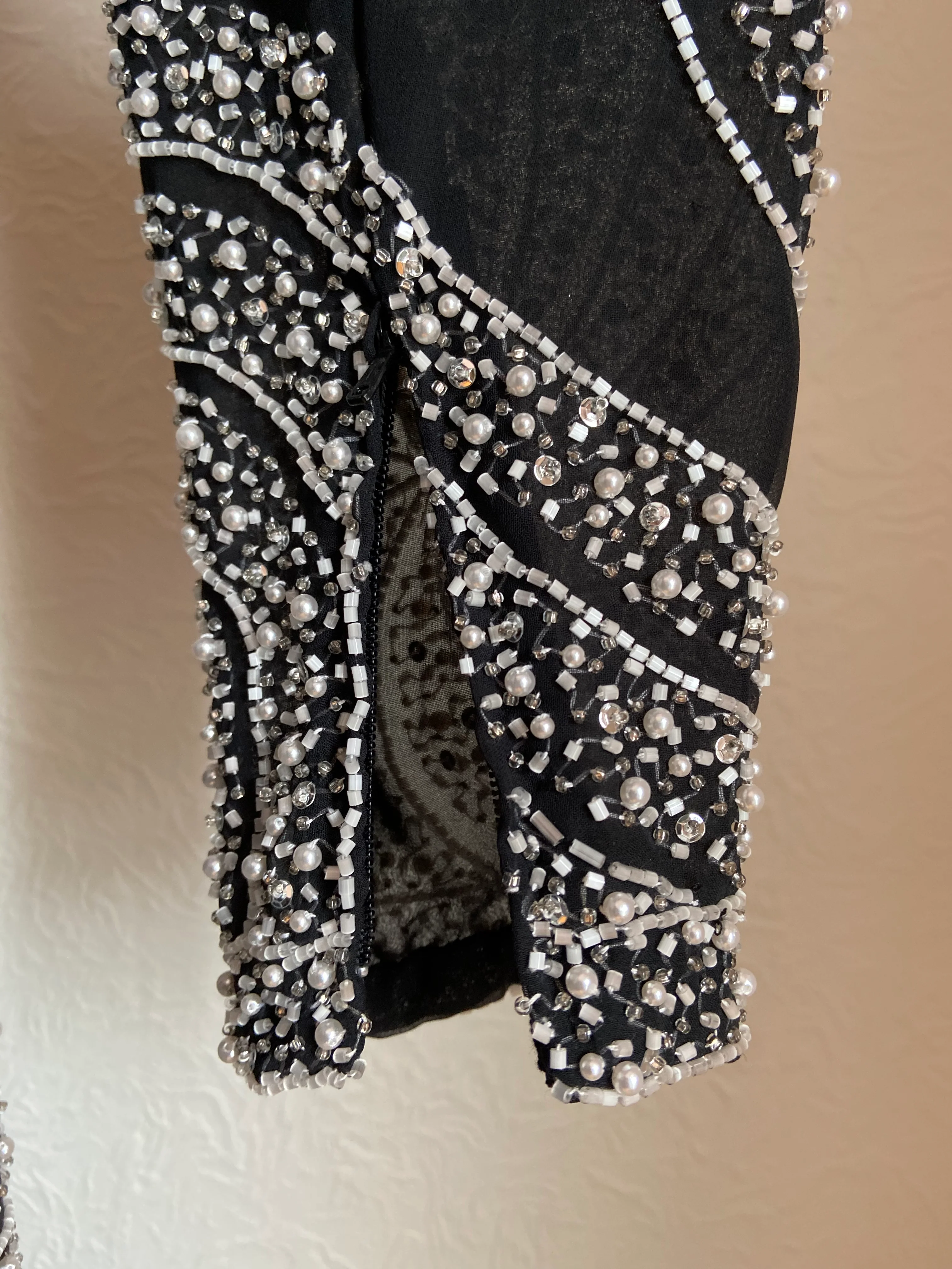 80s/90s Beaded Sequined Tiered Sheath Chiffon Gown By Victoria Royal Ltd - Image 6