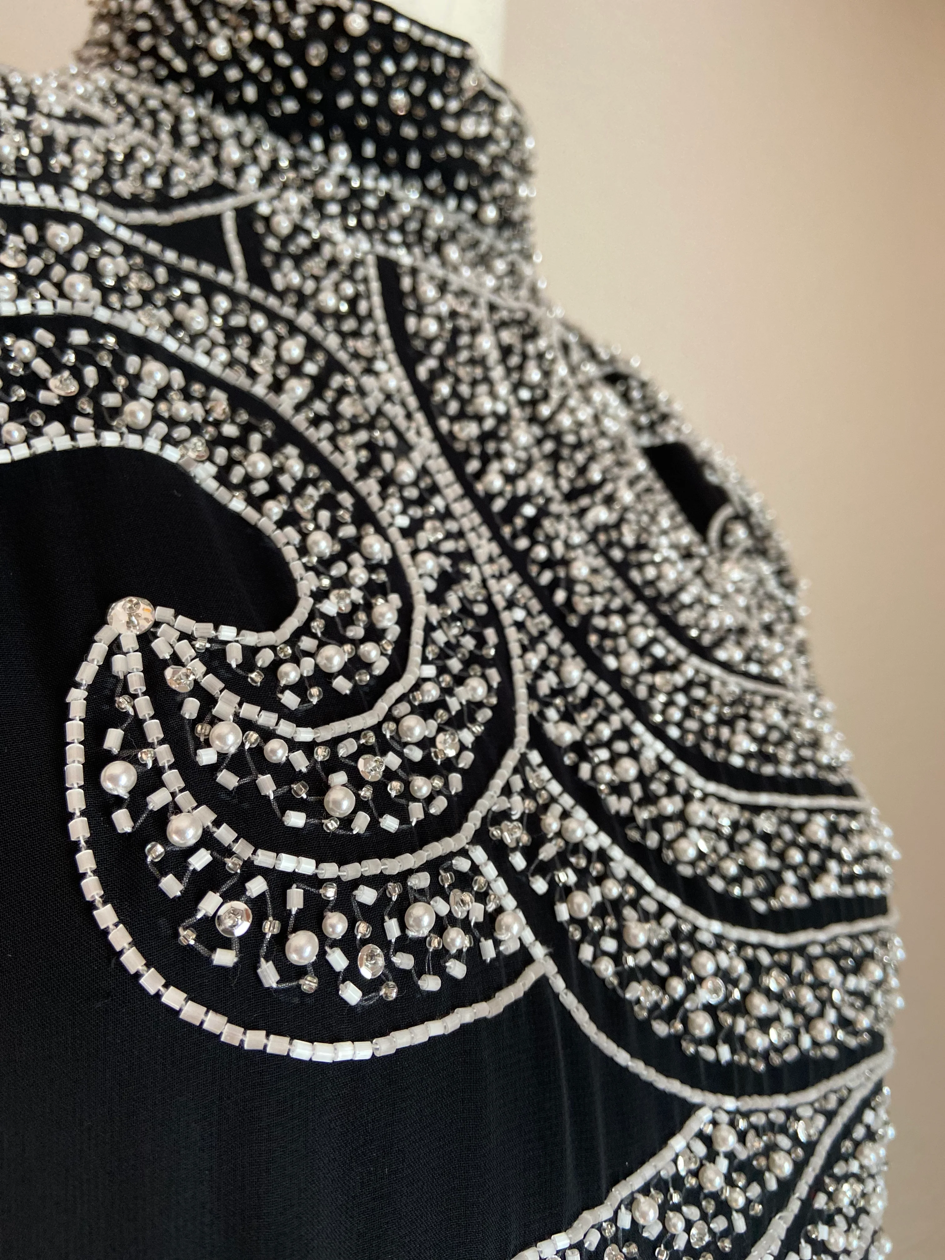 80s/90s Beaded Sequined Tiered Sheath Chiffon Gown By Victoria Royal Ltd - Image 7