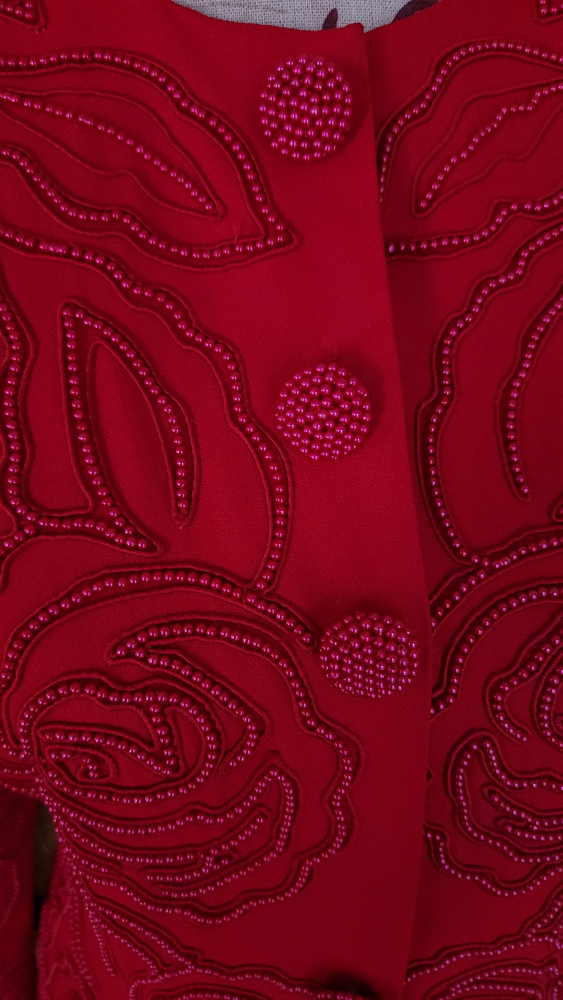 80s/90s Beautiful Red Beaded Floral Long Blazer By Marie St. Claire for Caché - Image 5