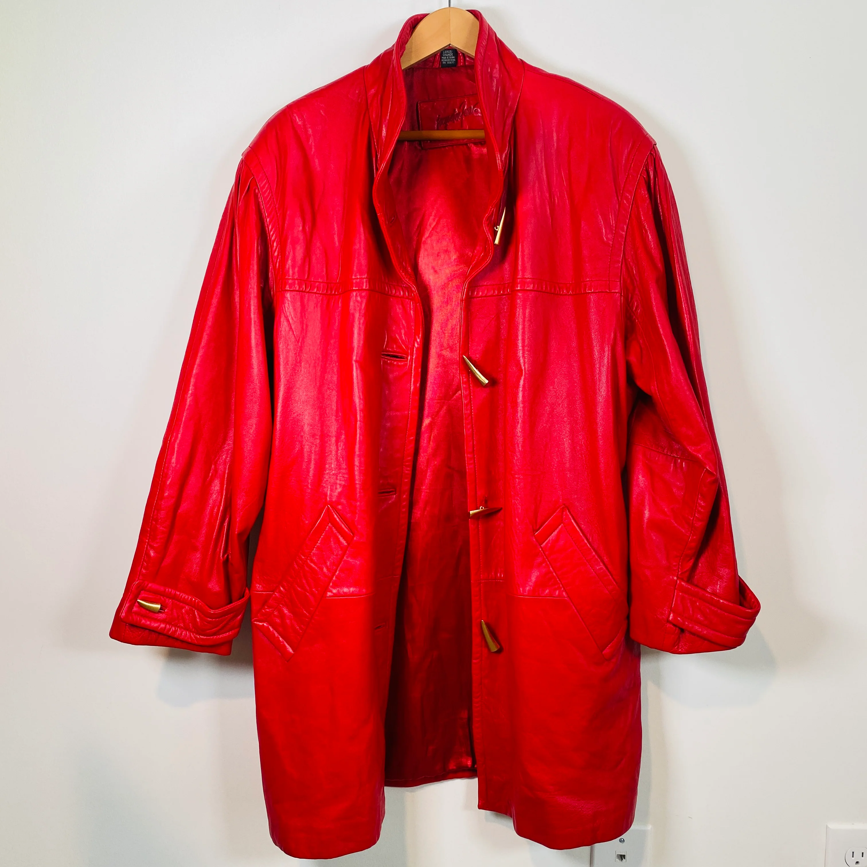 80s/90s Beautiful Red Soft Genuine Leather Coat By Jacqueline Ferrar - Image 5