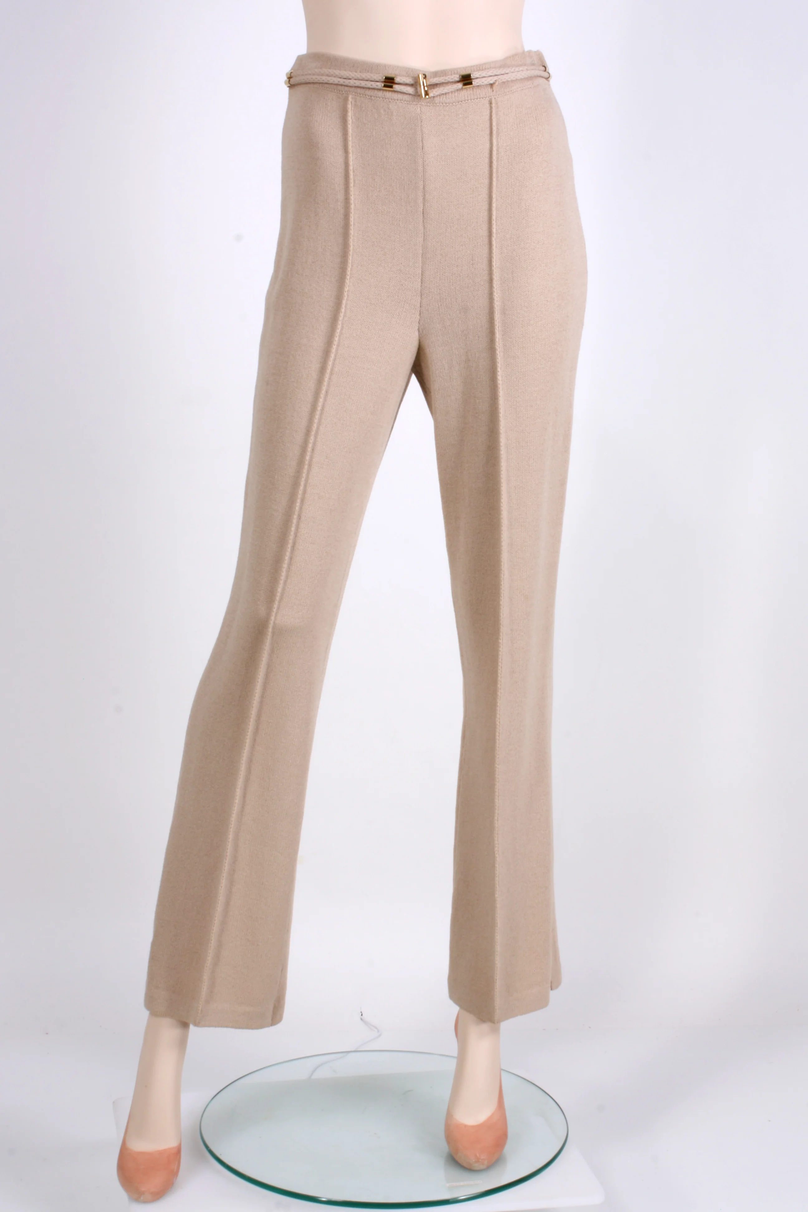 80s/90s Beige Gold Santana Knit Cardigan Top Pant Suit By St. John - Image 3