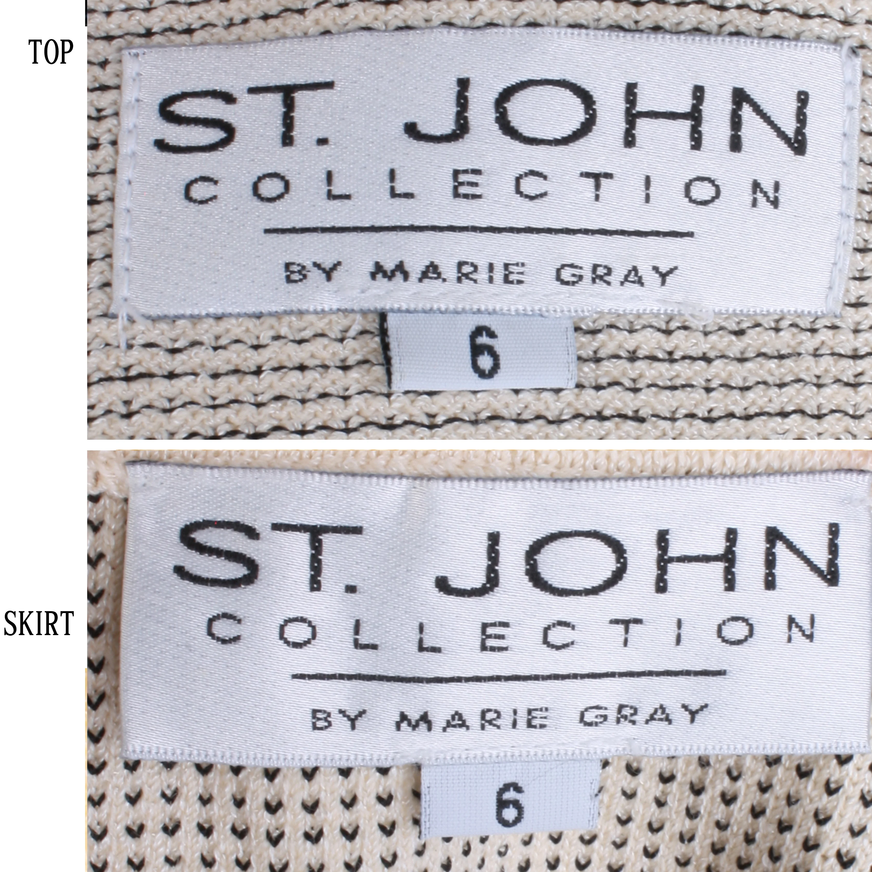 80s/90s Beige Santana Knit Tweed Jacket Top Skirt Suit Set By St. John - Image 3