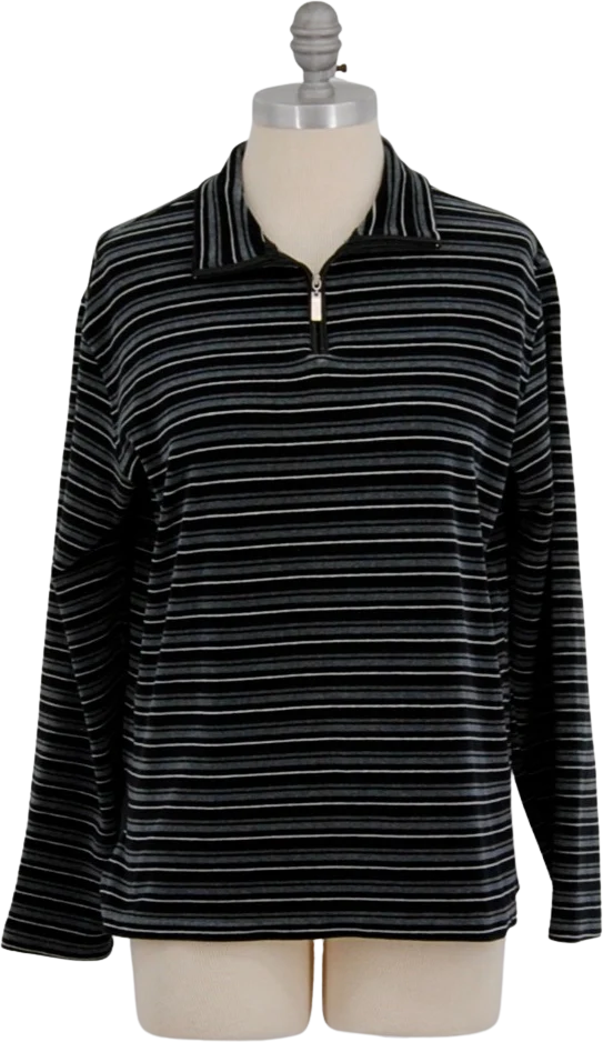 80s/90s Black And Gray Striped Pullover Jacket By Pacer by Karen Scott