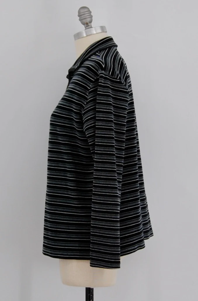 80s/90s Black And Gray Striped Pullover Jacket By Pacer by Karen Scott - Image 3