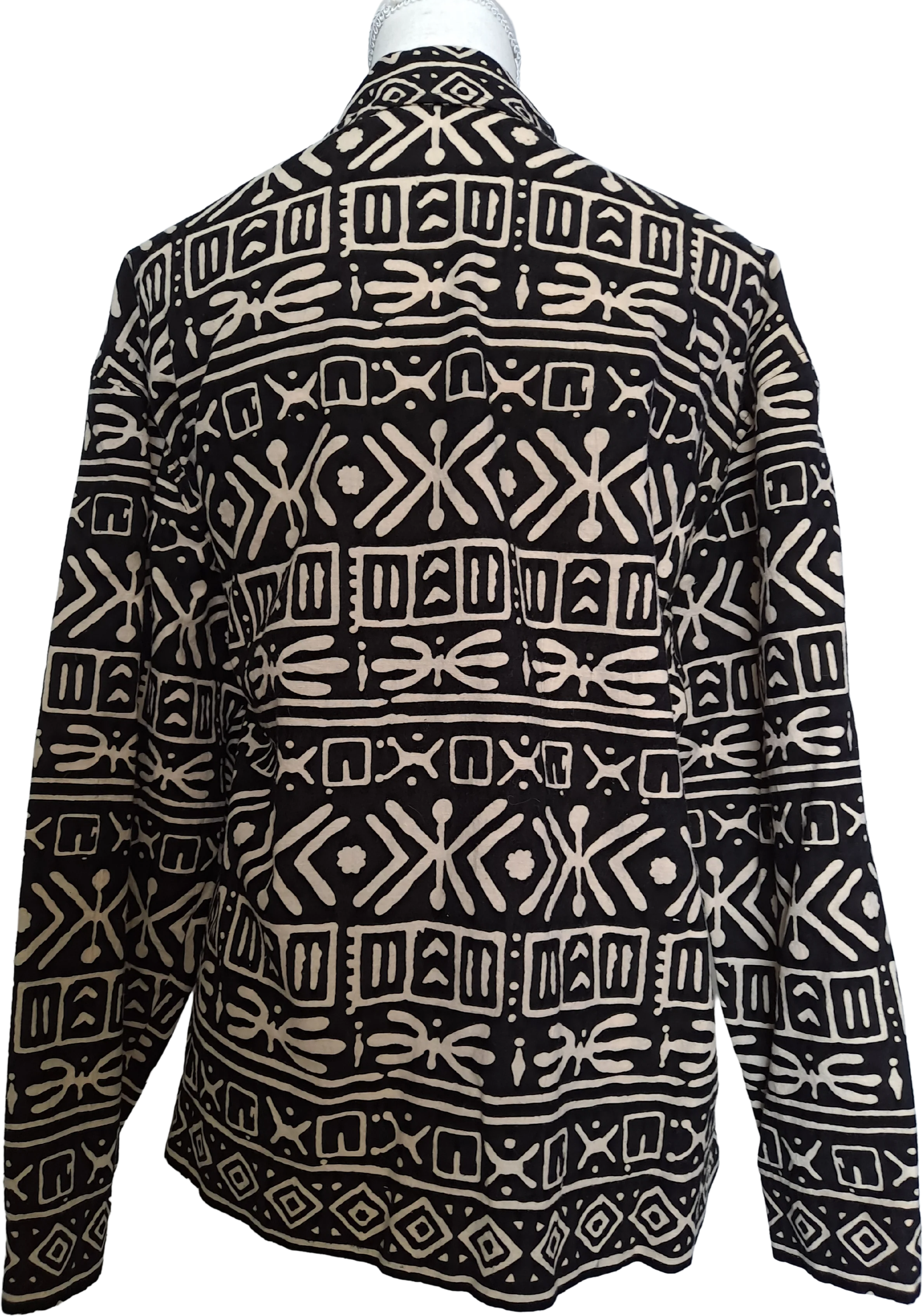 80s/90s Black And Ivory Thin Cotton Tribal Blazer By Chicos - Image 2