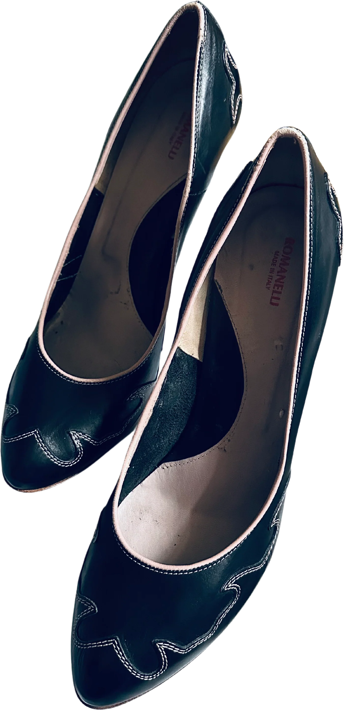 80s/90s Black And Pink Scalloped Detail Pinup Heels By Romanelli