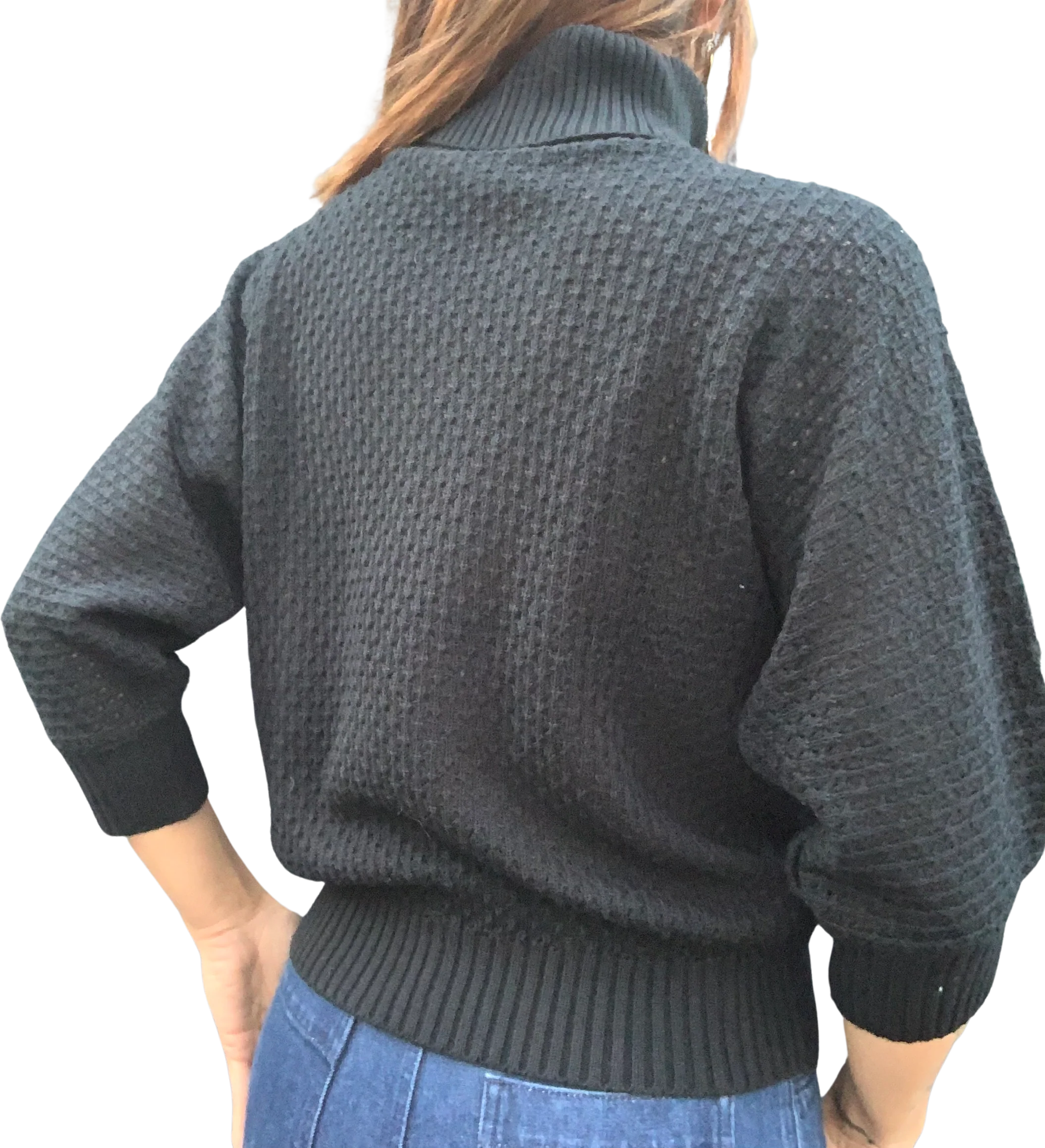 80s/90s Black Batwing Turtleneck Sweater By Kenneth Too - Image 2
