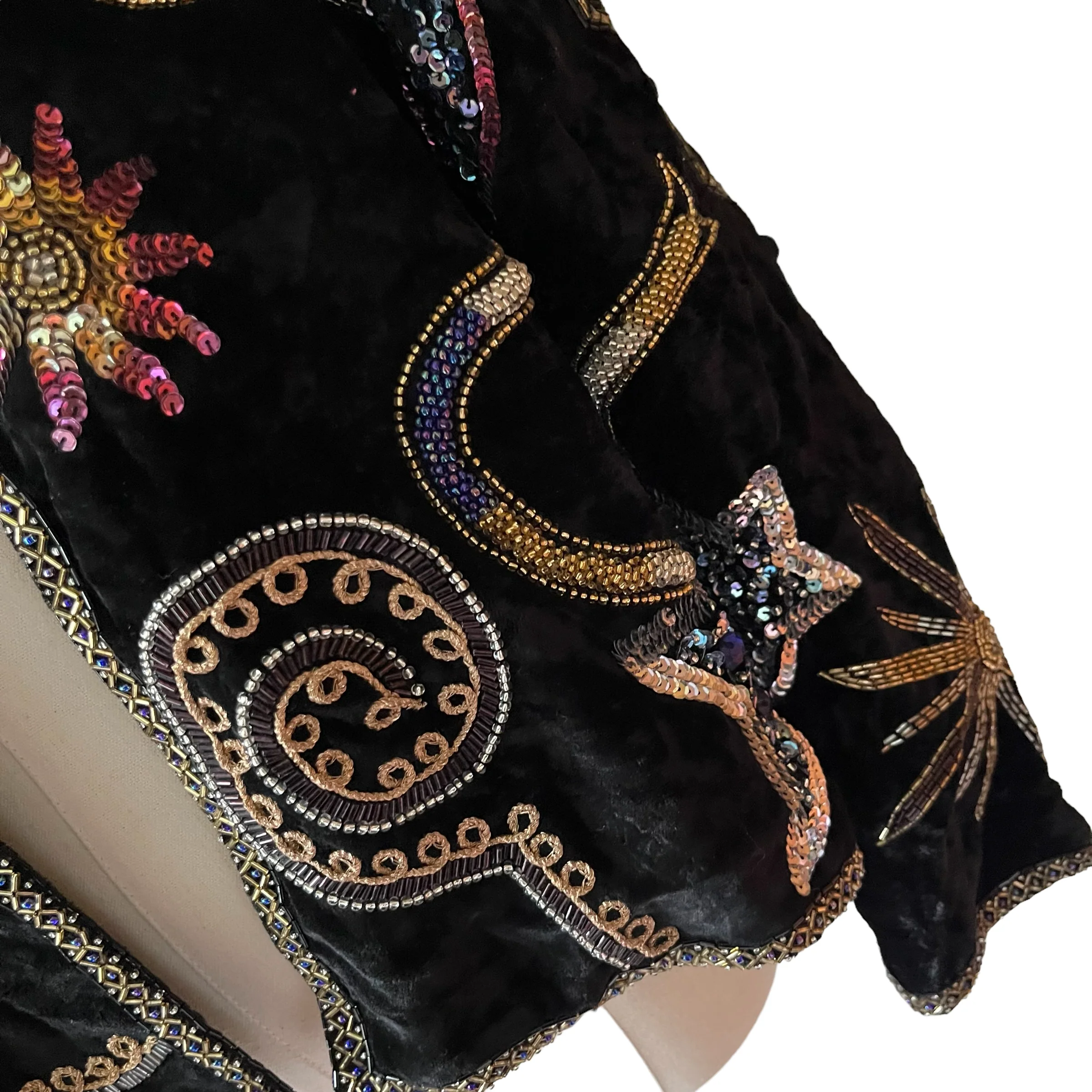 80s/90s Black Crushed Velvet Beaded Star Evening Jacket By Ja Resort - Image 5