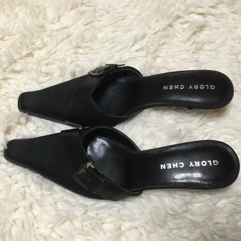 80s/90s Black Kitten Heel Slides Buckle Details By Glory Chen - Image 6