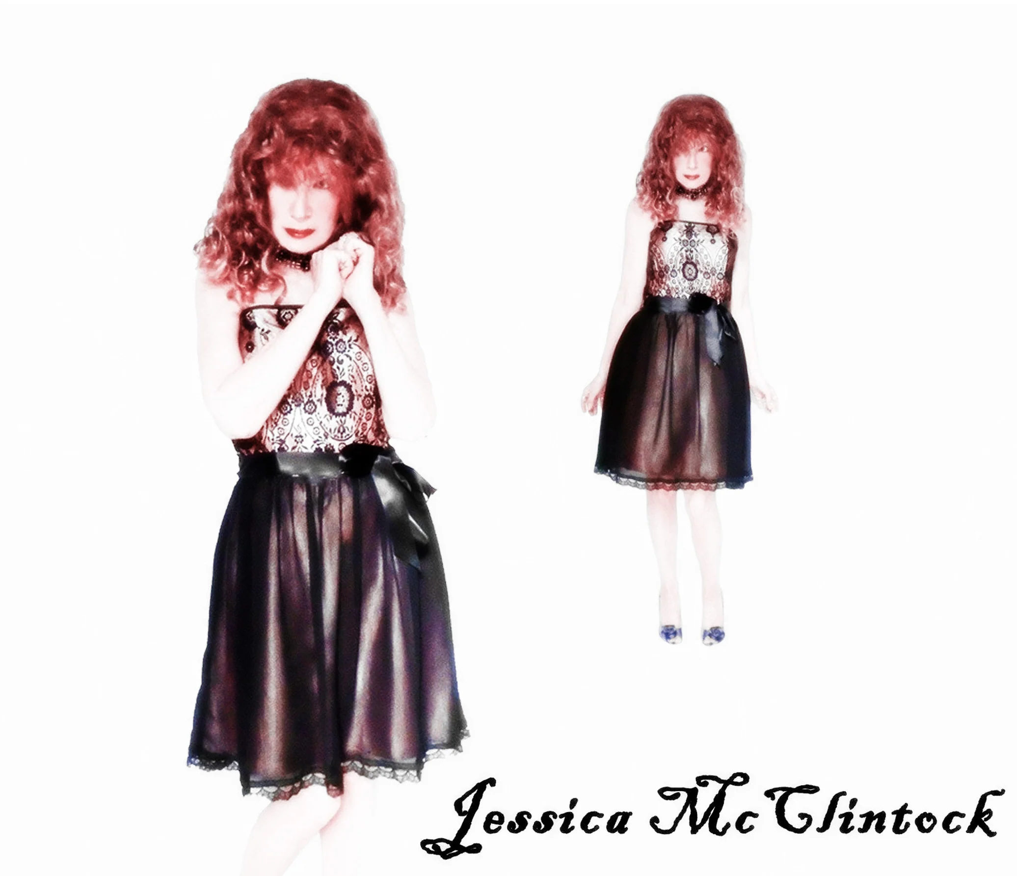 80s/90s Black Lace, Chiffon, Pink Satin Strapless Dress By Jessica McClintock - Image 3