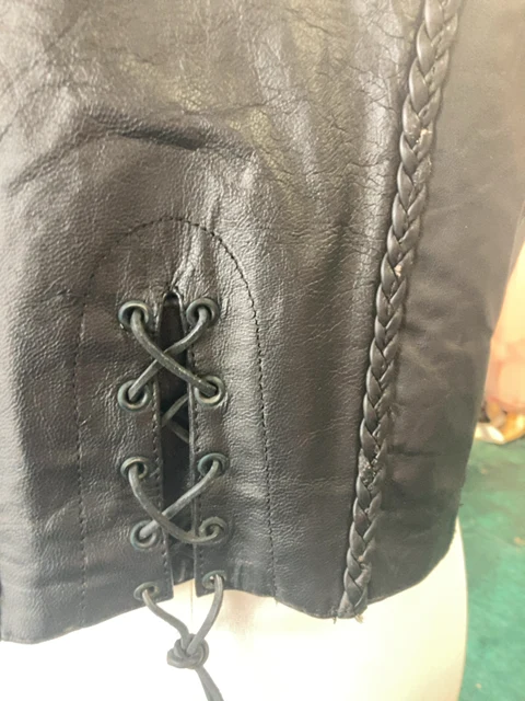 80s/90s Black Leather Bikers Vest By Silver Bike - Image 3