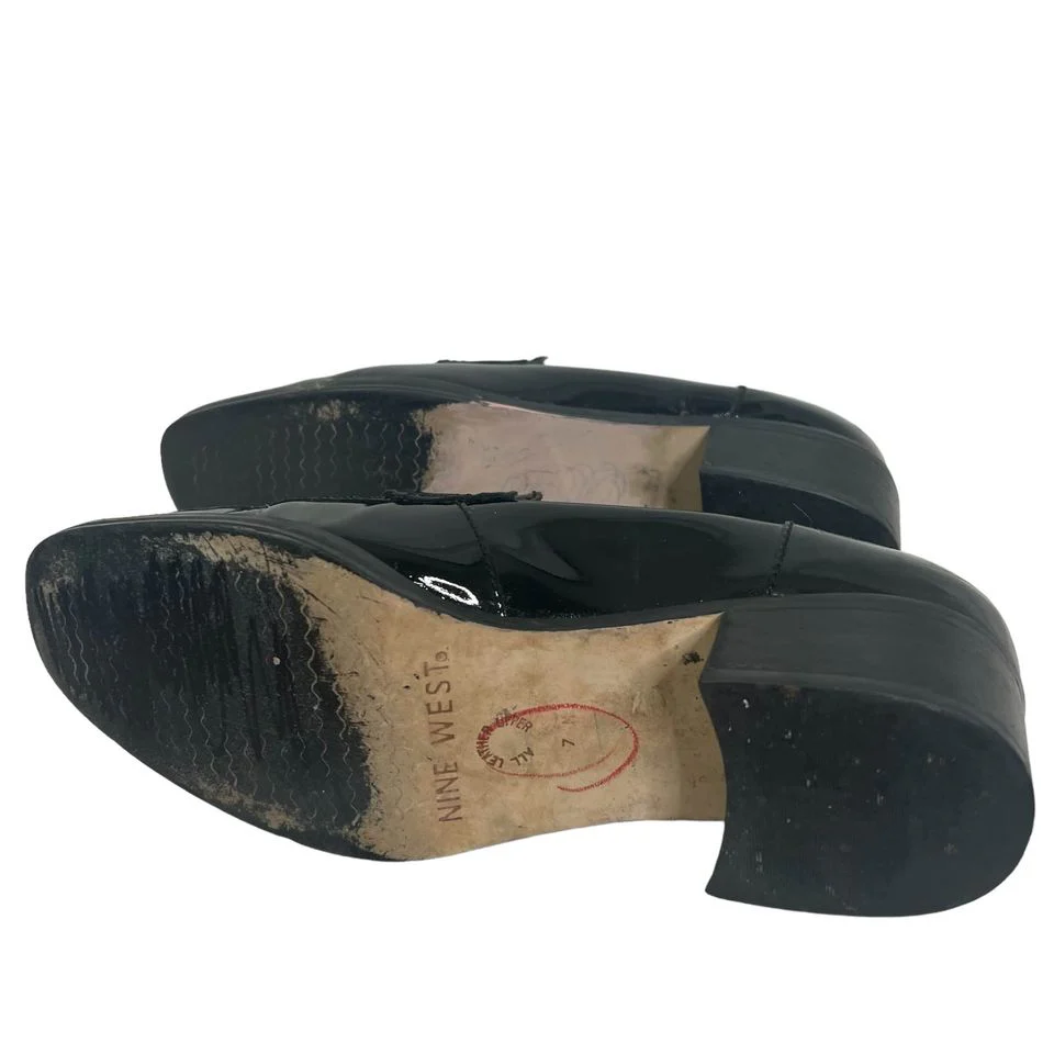 80s/90s Black Patent Leather Loafers 7 By Nine West - Image 3