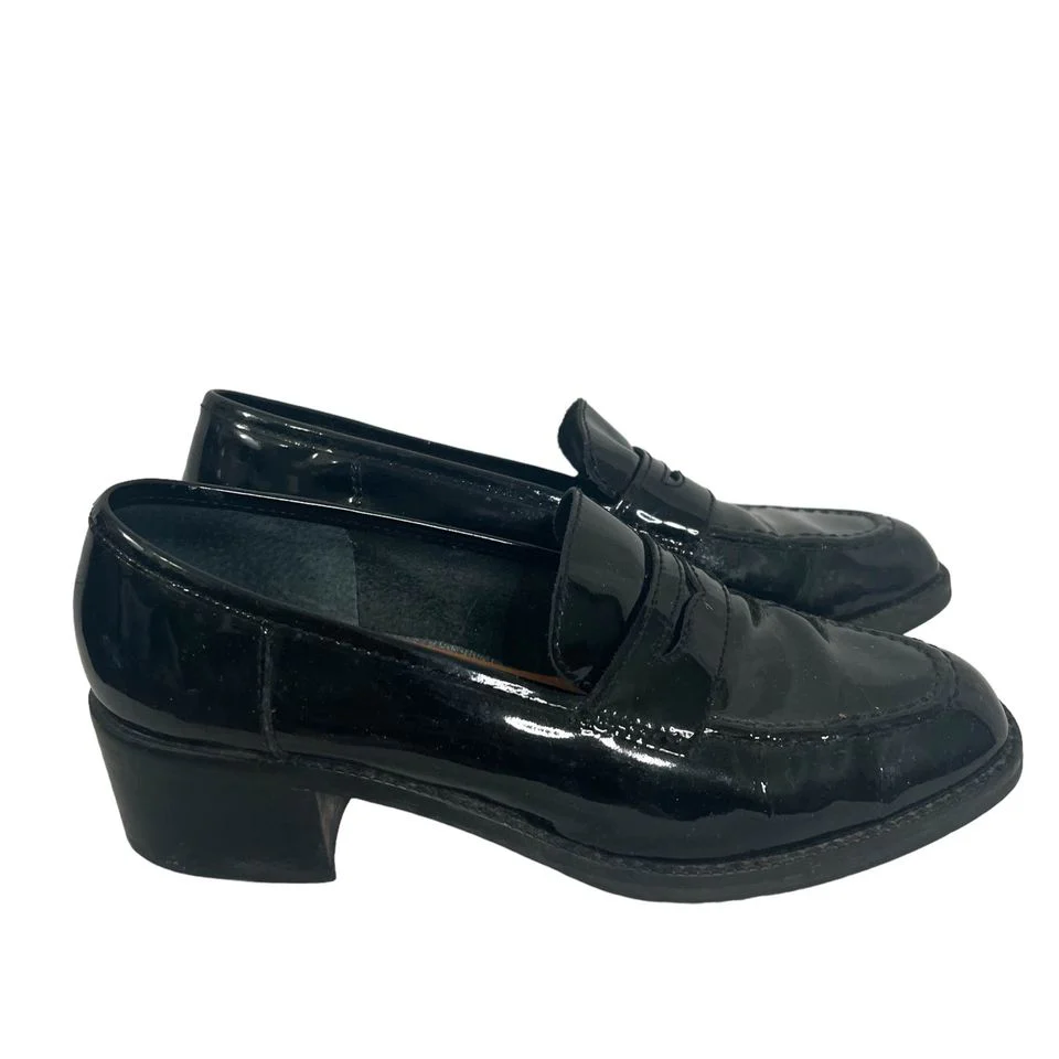 80s/90s Black Patent Leather Loafers 7 By Nine West - Image 5