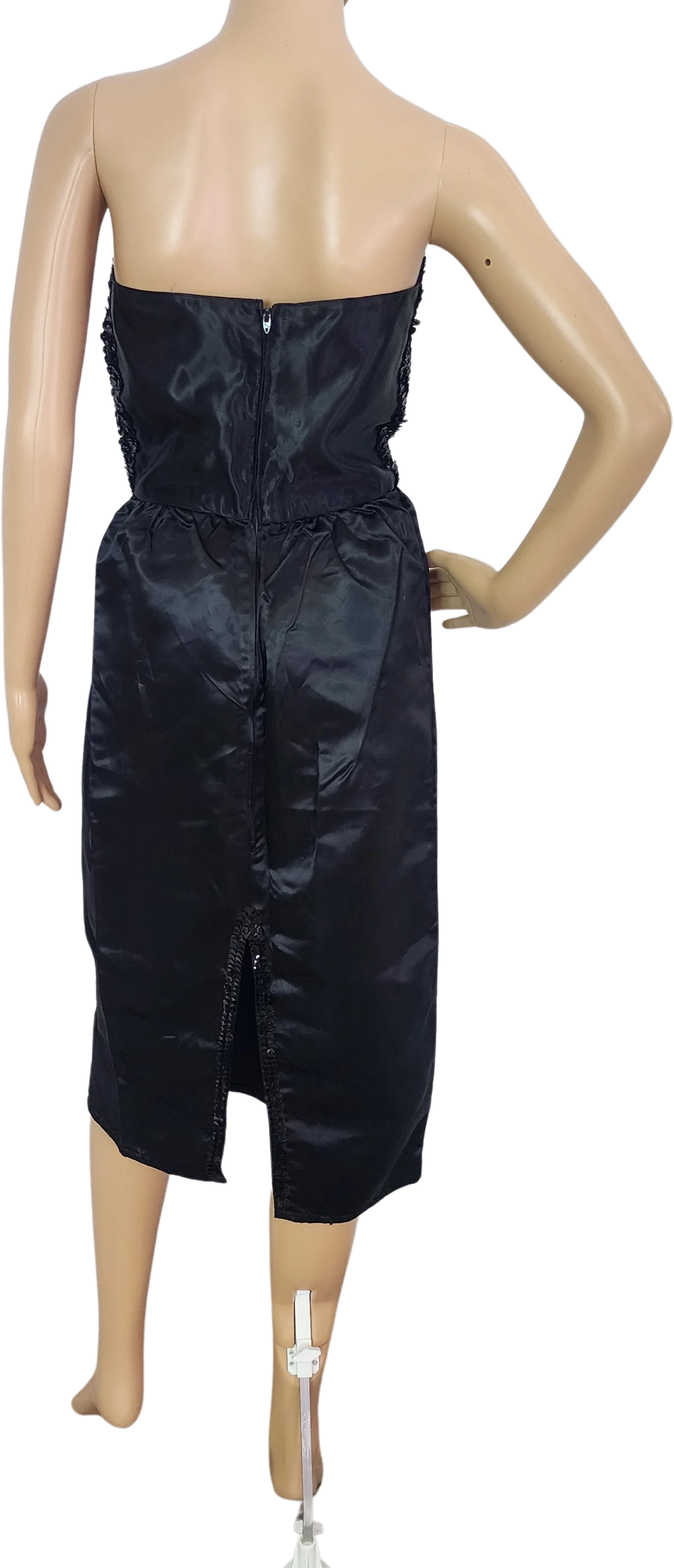 80s/90s Black Satin Sequin Strapless Dress - Image 2