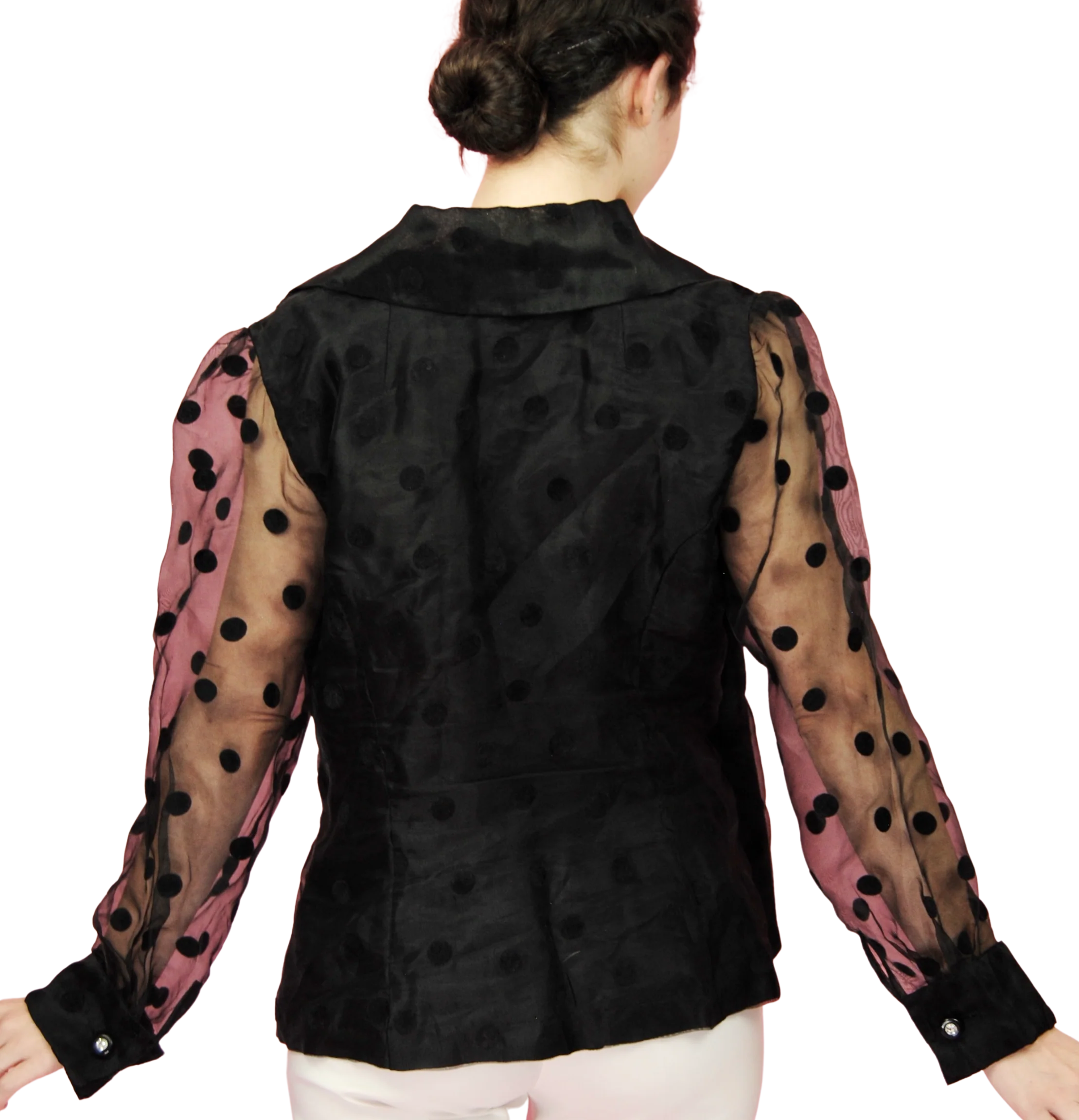 80s/90s Black Sheer Puffed Sleeve Blouse With French Cuff By Positively Ellyn - Image 2