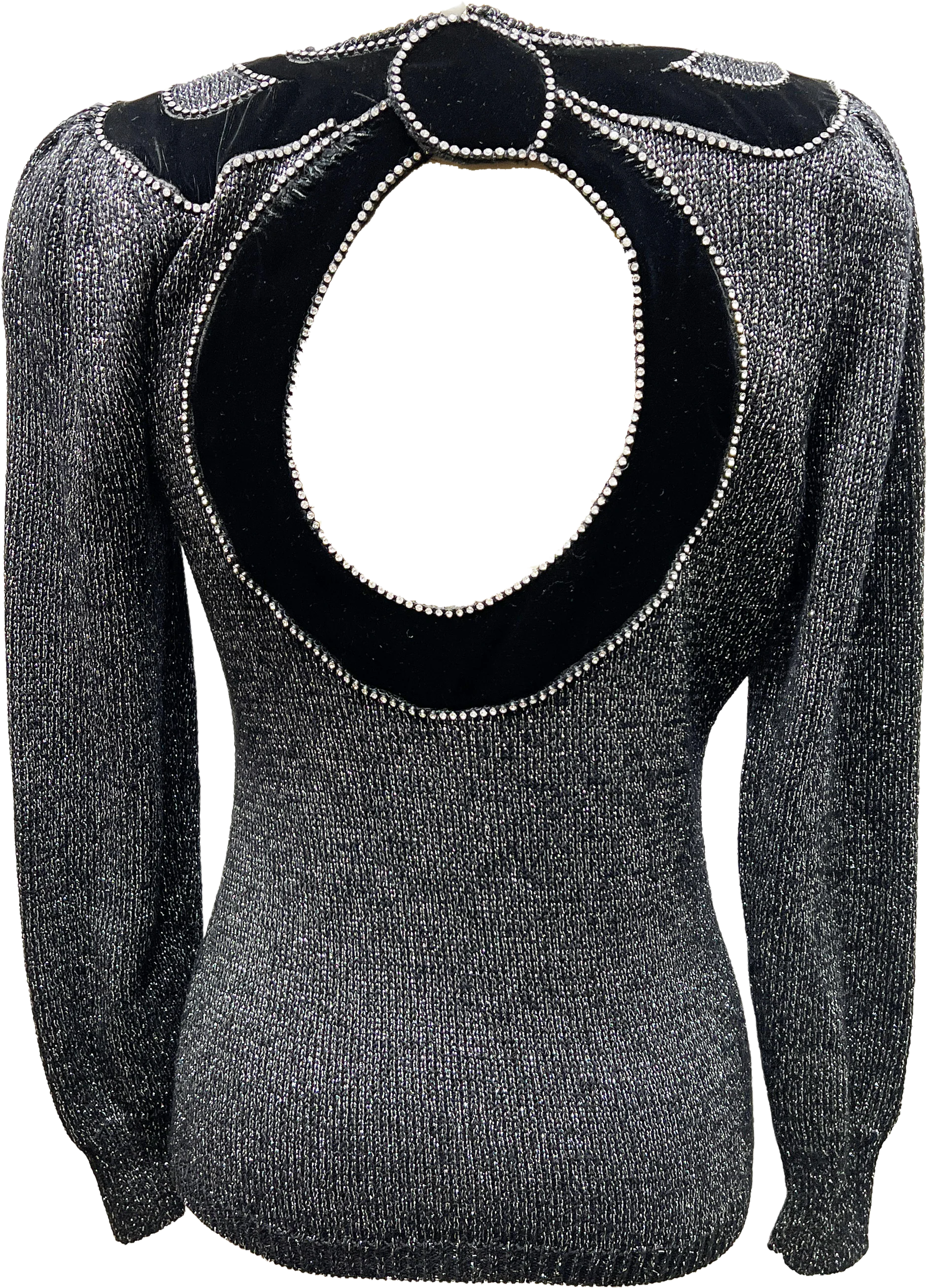 80s/90s Black Silver, Bling Glam Formal Backless Sweater By Nannel - Image 2