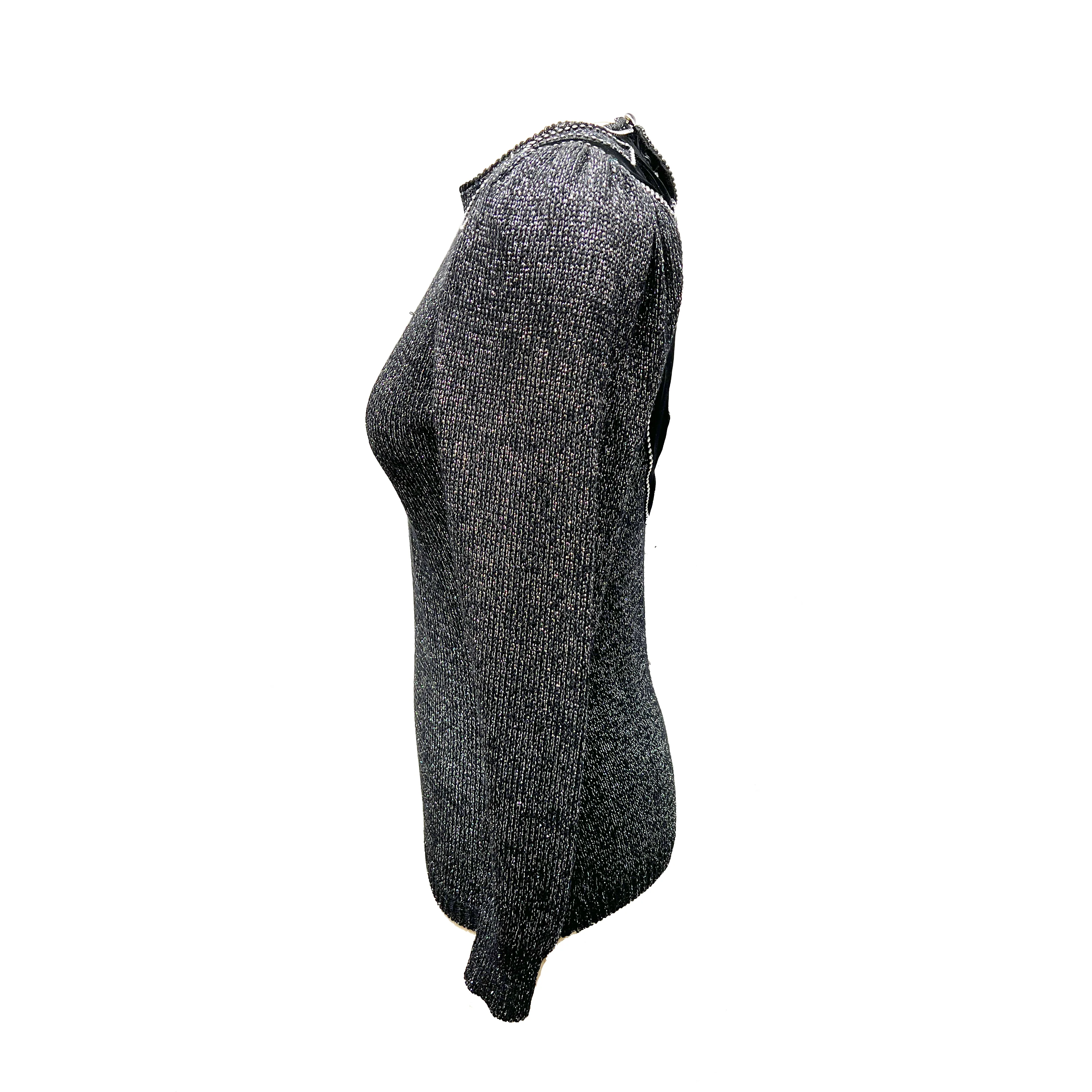 80s/90s Black Silver, Bling Glam Formal Backless Sweater By Nannel - Image 3