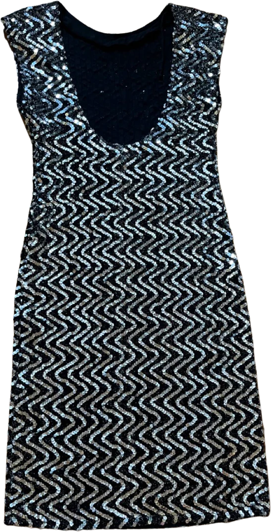 80s/90s Black Silver Sequin Low Back Sleeveless Mini Dress By Glenrob Ltd - Image 2