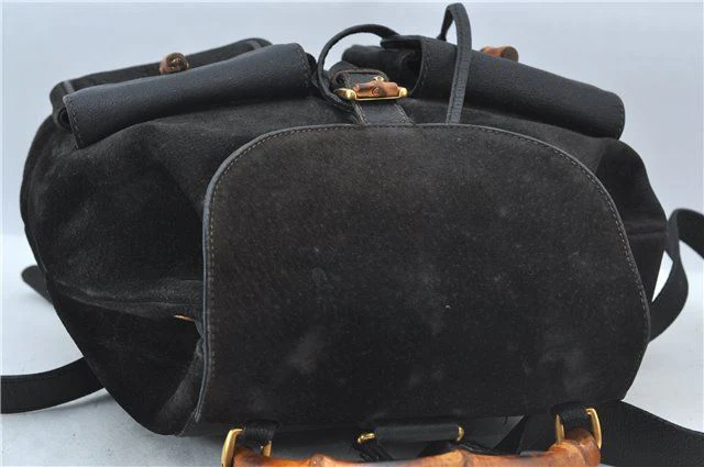 80s/90s Black Suede Bamboo Backpack By Gucci - Image 3