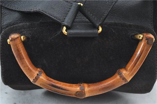 80s/90s Black Suede Bamboo Backpack By Gucci - Image 5
