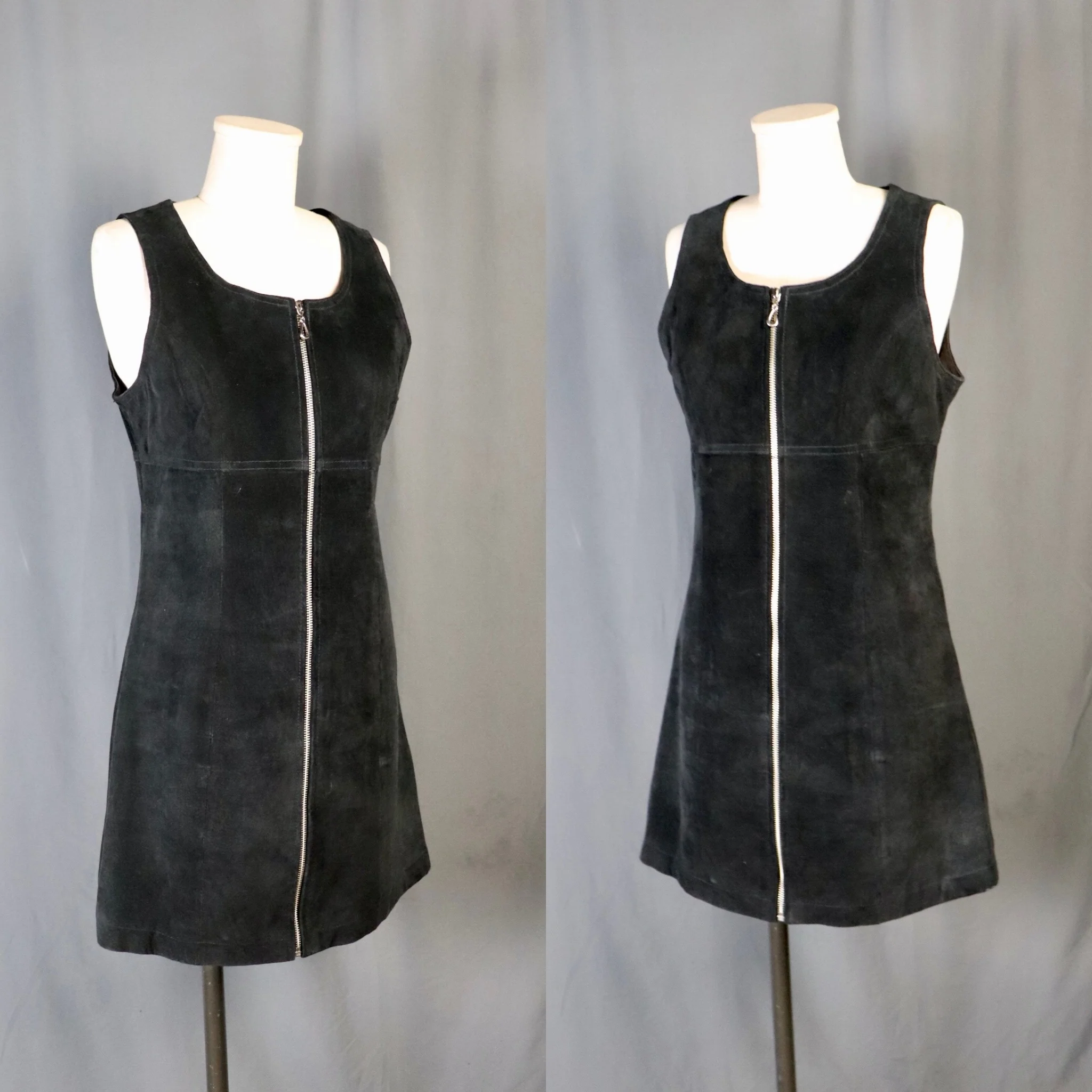 80s/90s Black Suede Mini Dress With Silver Zipper Front By Maxima for Wilson's - Image 3