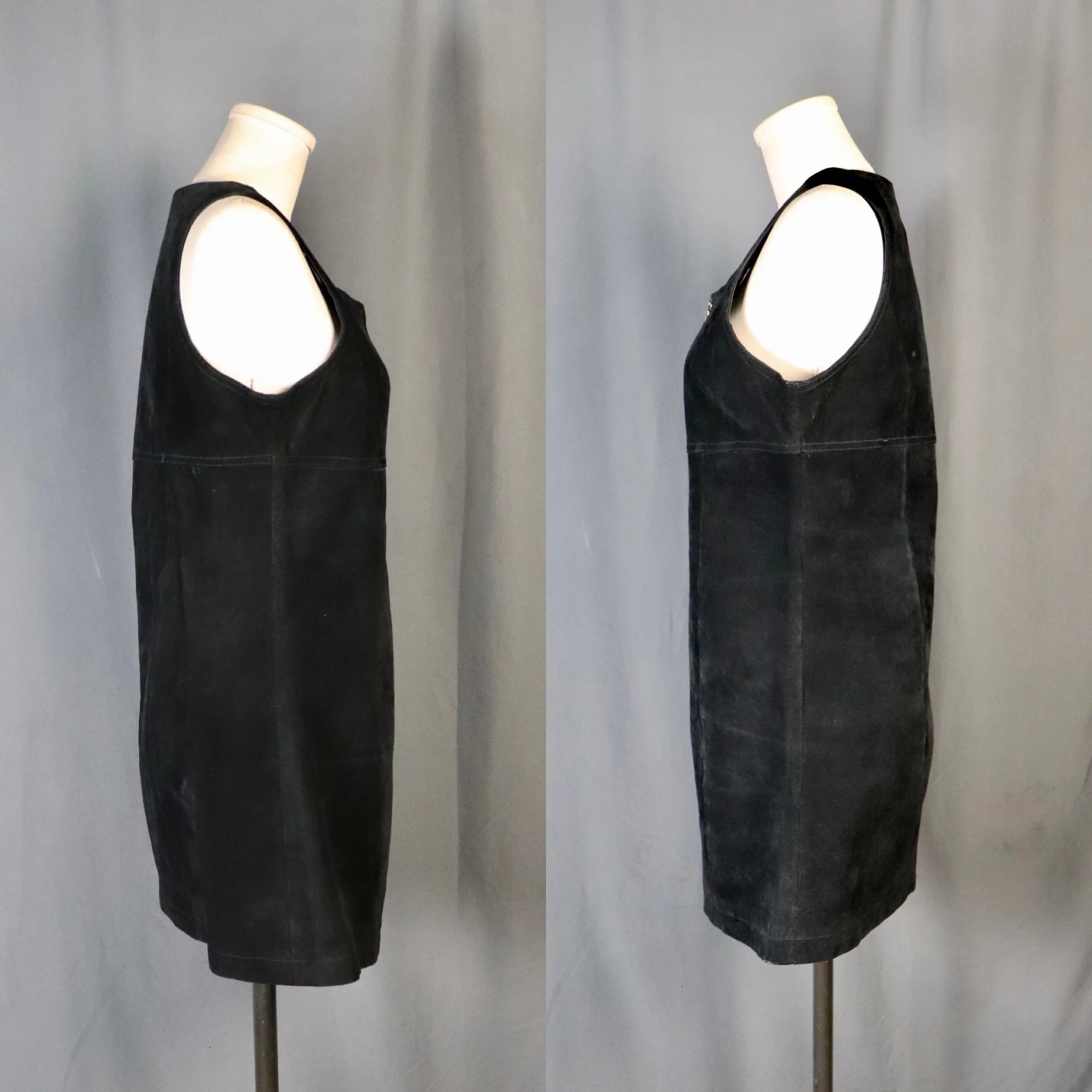 80s/90s Black Suede Mini Dress With Silver Zipper Front By Maxima for Wilson's - Image 4