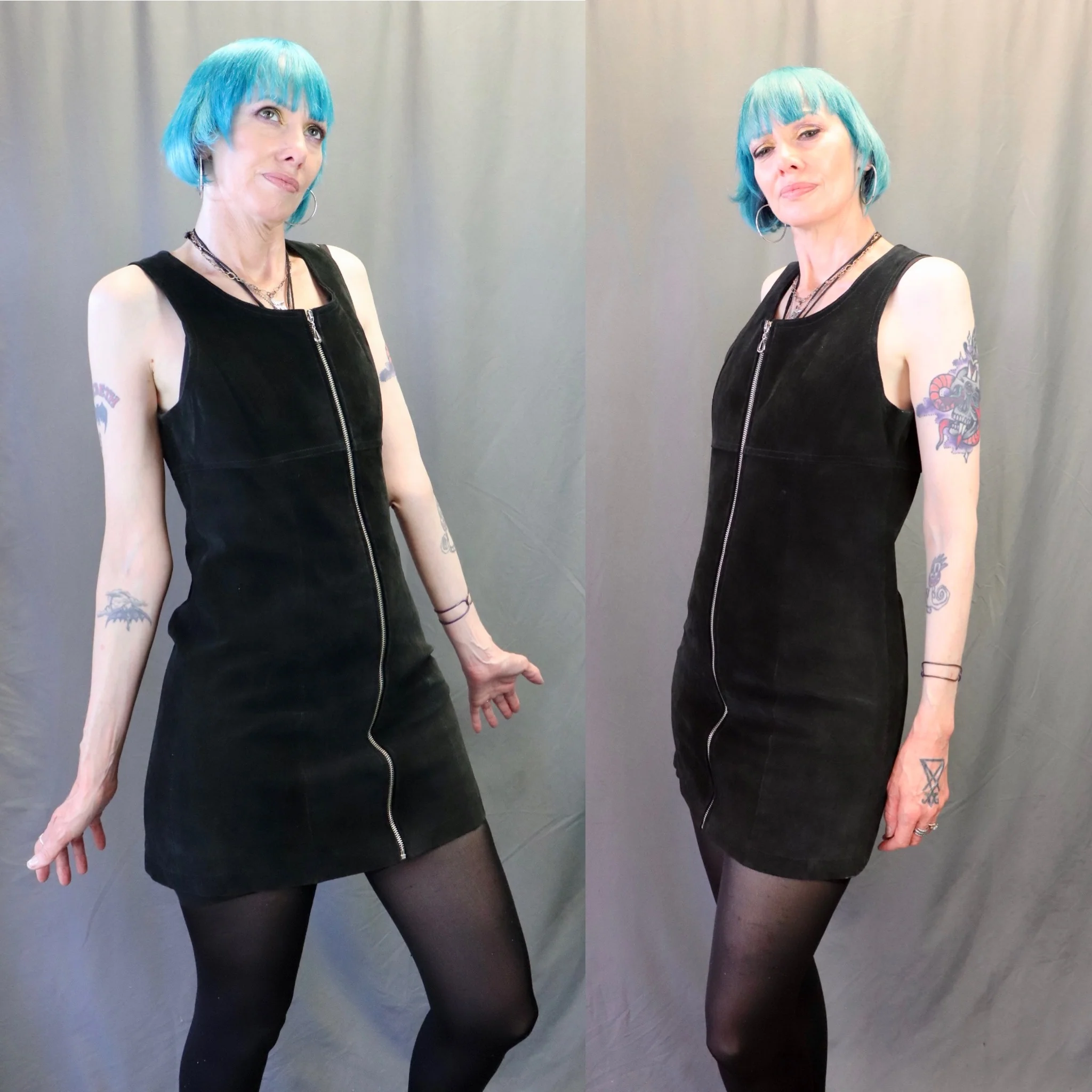 80s/90s Black Suede Mini Dress With Silver Zipper Front By Maxima for Wilson's - Image 5