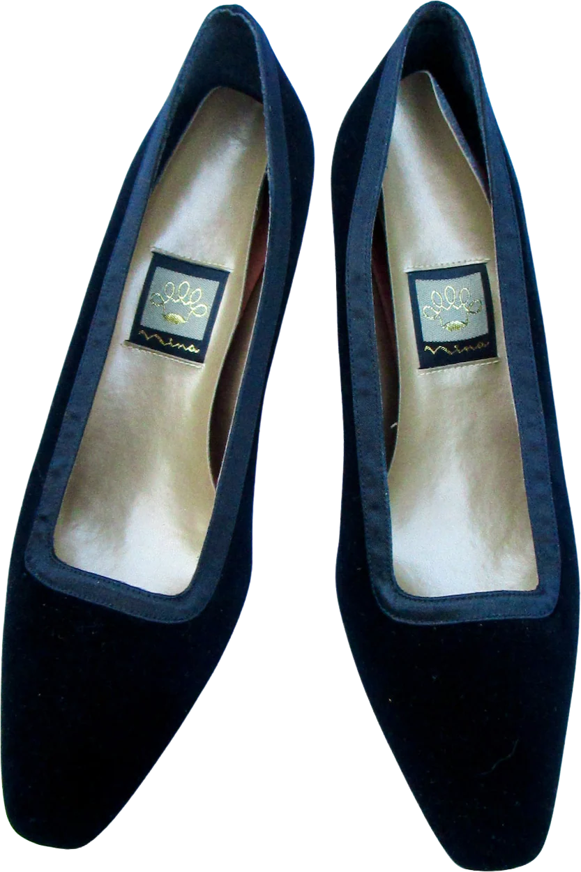 80s/90s Black Velvet 20s Style Shoes Louis Heels By Nina - Image 2