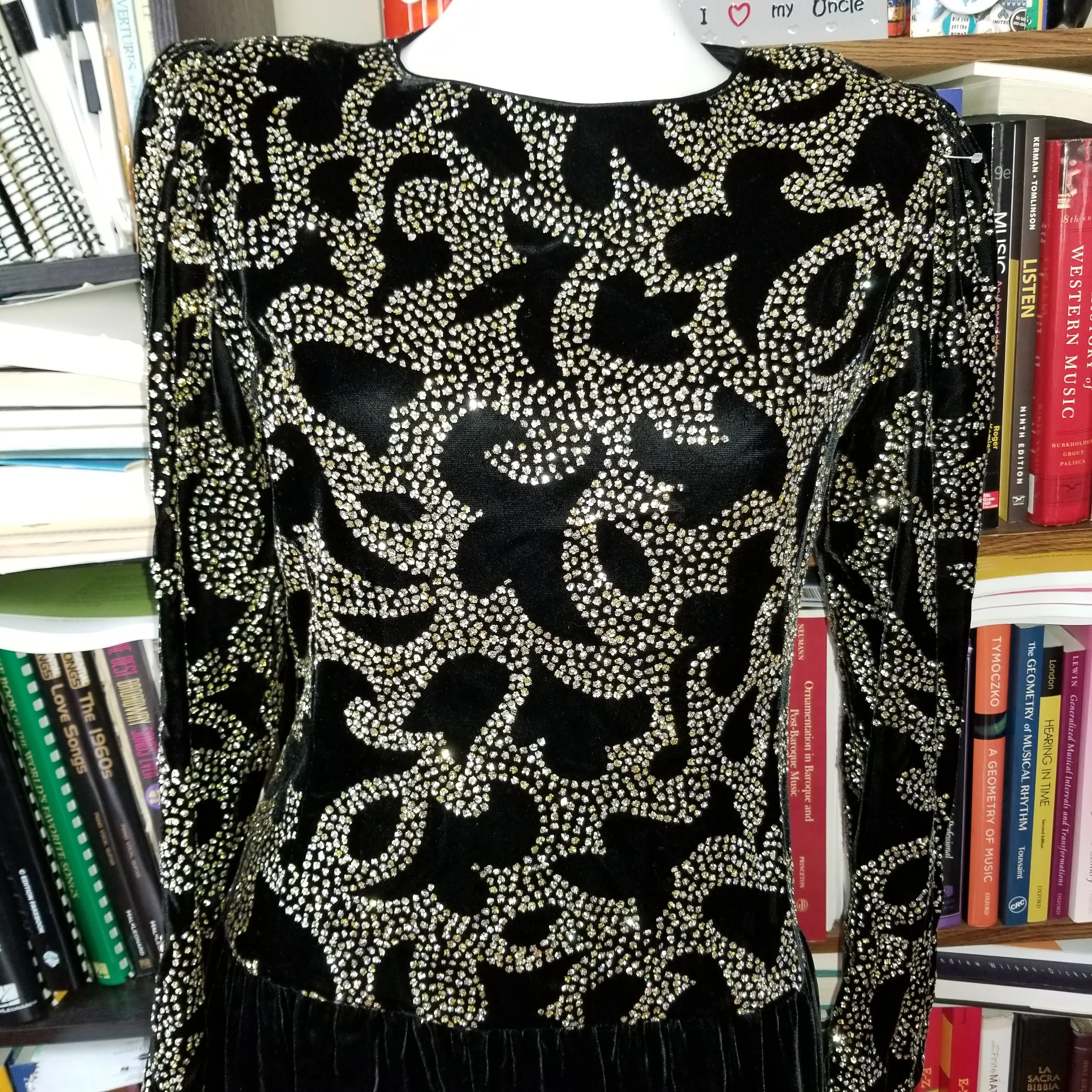 80s/90s Black Velvet Open Back L/s Midi Gown Dress By Ricki Lang for Nuit - Image 3