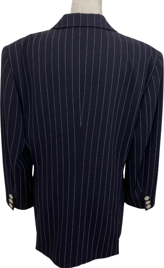 80s/90s Black White Pinstripe Double Breasted Power Blazer By Genny - Image 2