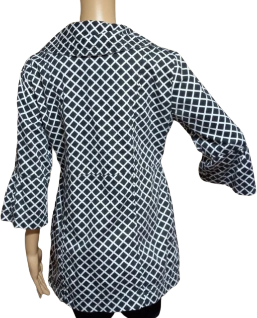 80s/90s Black White Plaid Cotton Peacoat Bell Sleeves By Karen Hart - Image 2