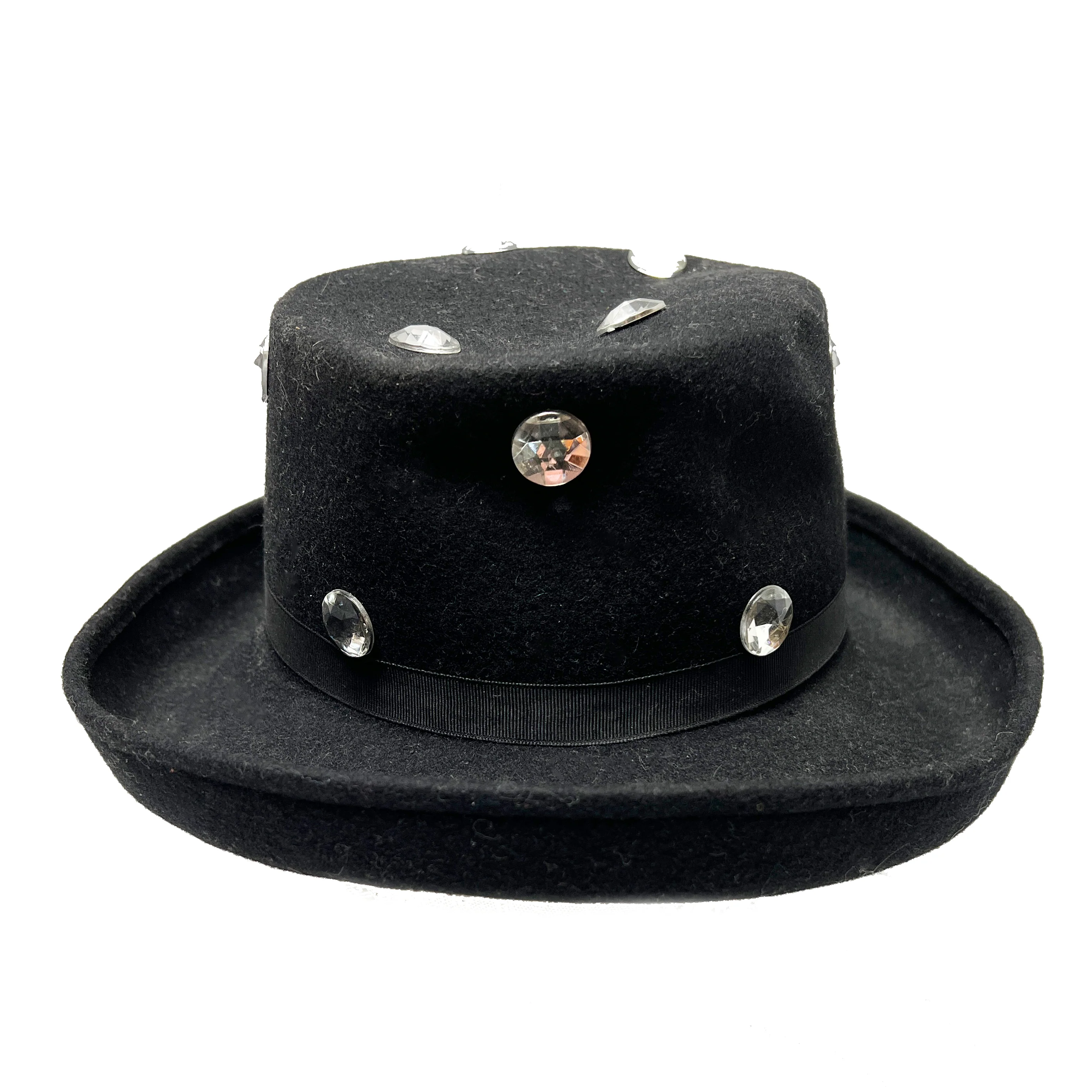 80s/90s Blinged Out Black Wool Brimmed Hat - Image 3