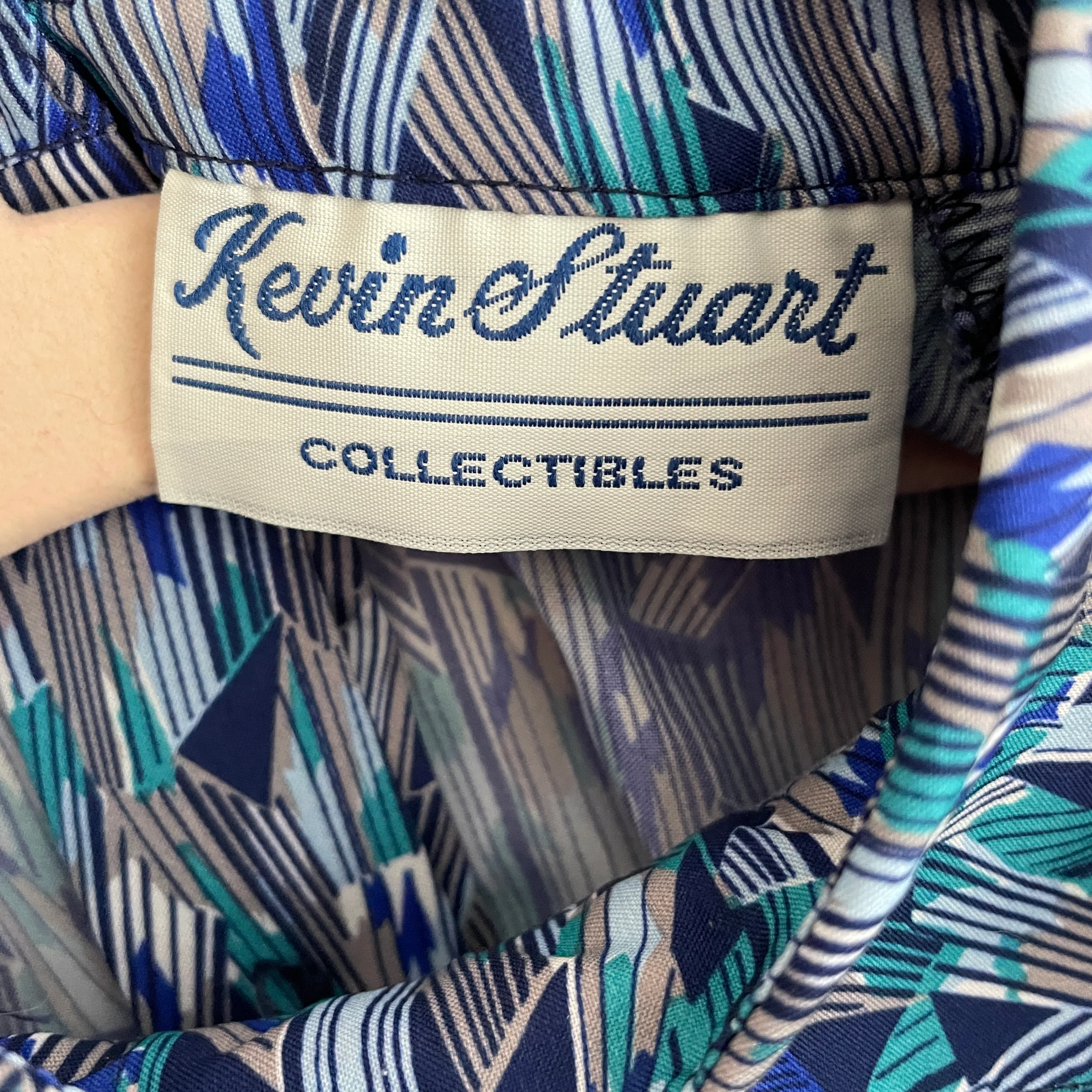80s/90s Blouse Size 6 Blue Green Geometric Long Sleeve By Kevin Stuart Collectibles - Image 10