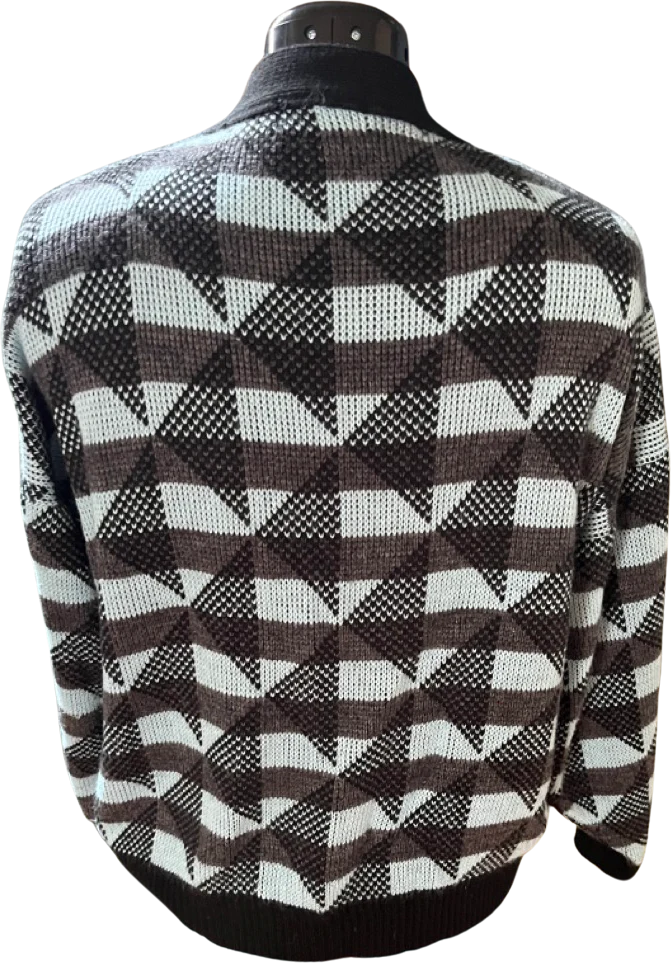 80s/90s Blue And Black Checked Bold Ls Acrylic Cardigan By Barolo - Image 2